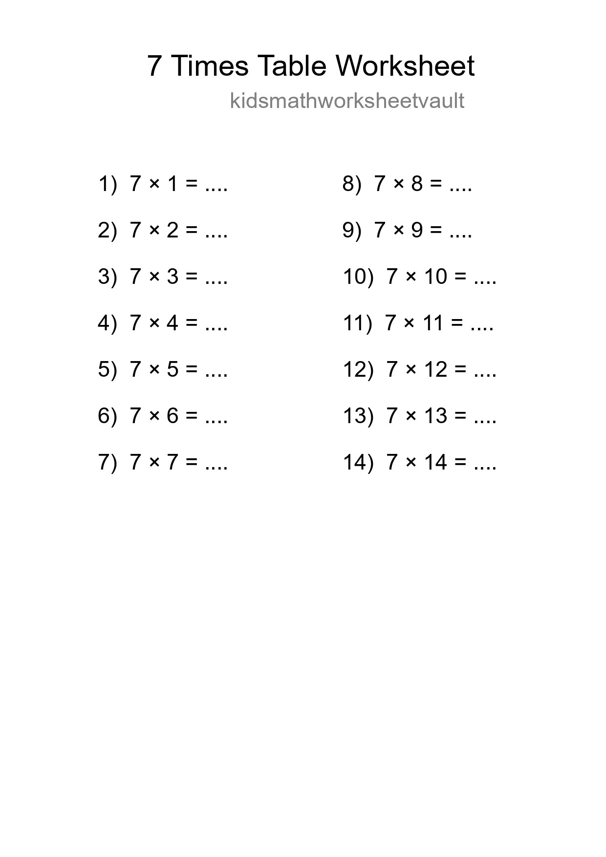 Grade 3 Multiplication Table 7 Practice - Part 141