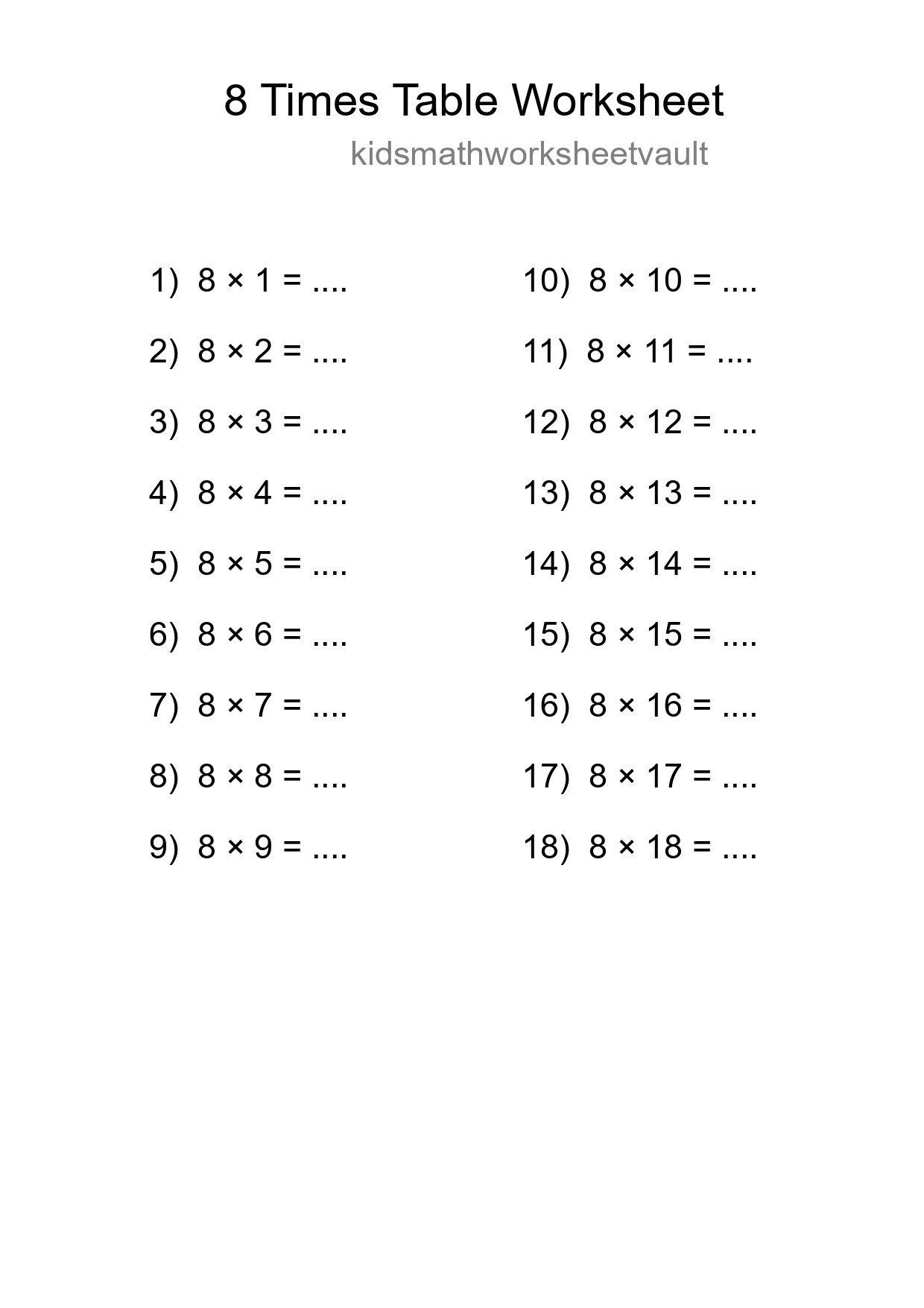 Grade 3 Multiplication Table 8 Practice - Part 97