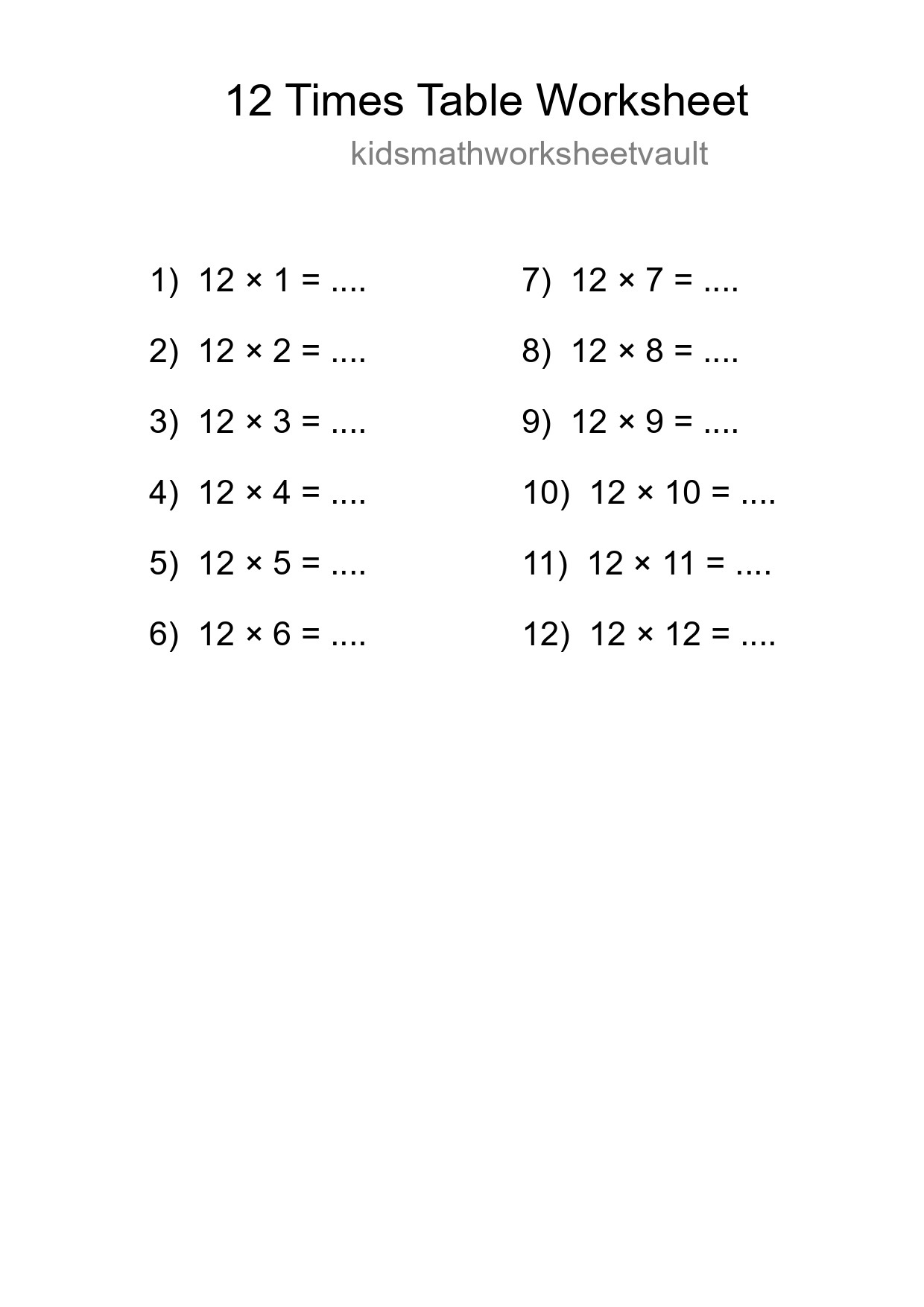 Grade 4 Multiplication Table 12 Practice - Part 229