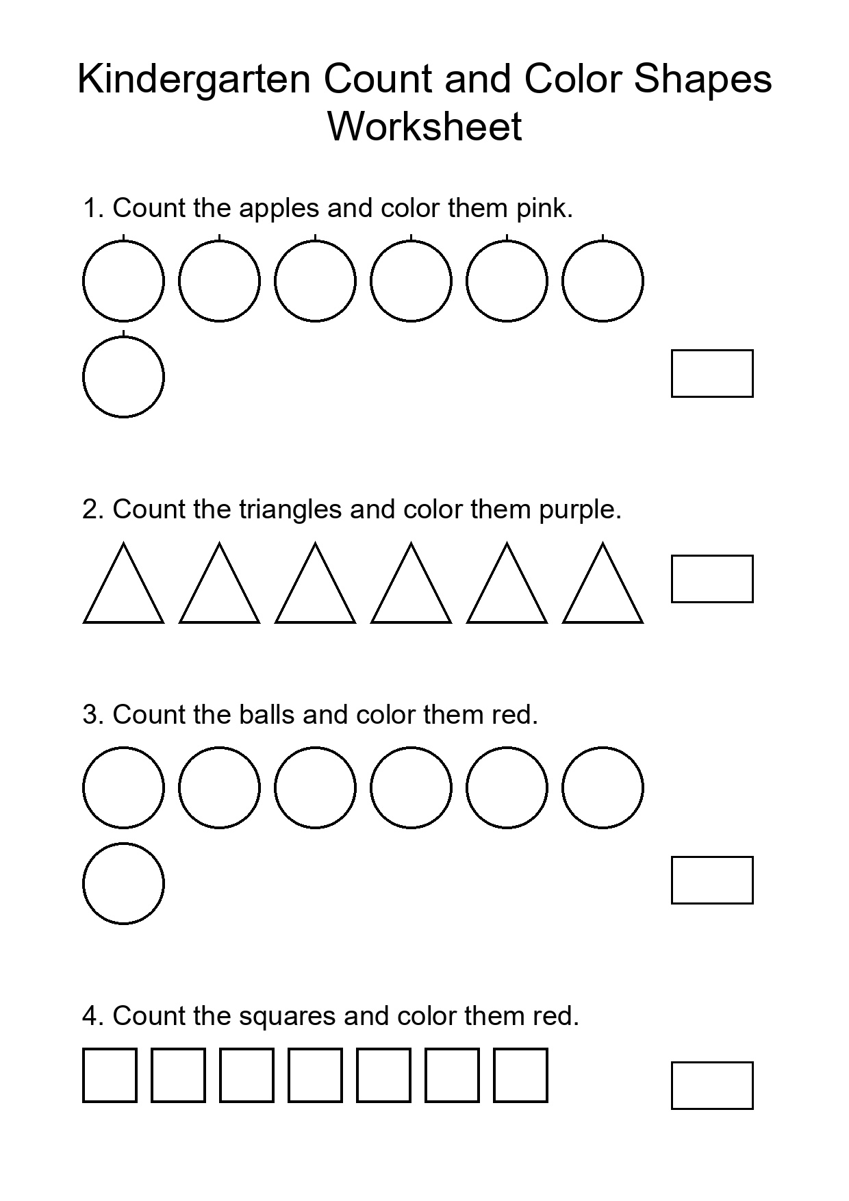 Kindergarten Count and Color Shapes Worksheet