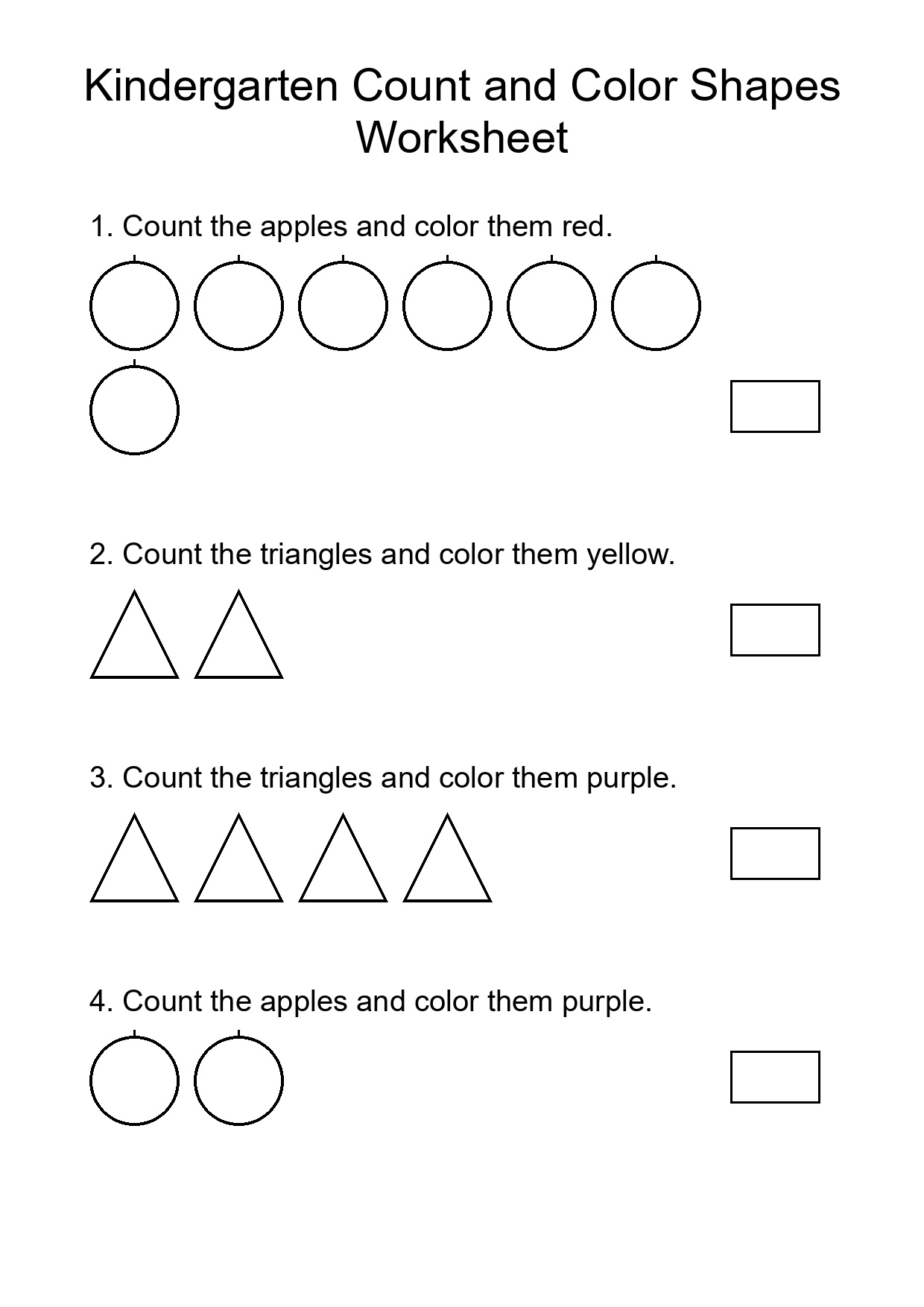 Kindergarten Count and Color Shapes Worksheet