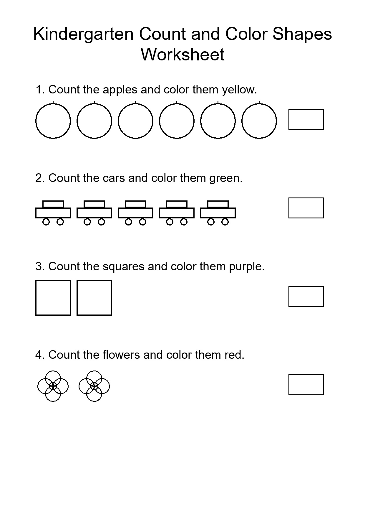 Kindergarten Count and Color Shapes Worksheet