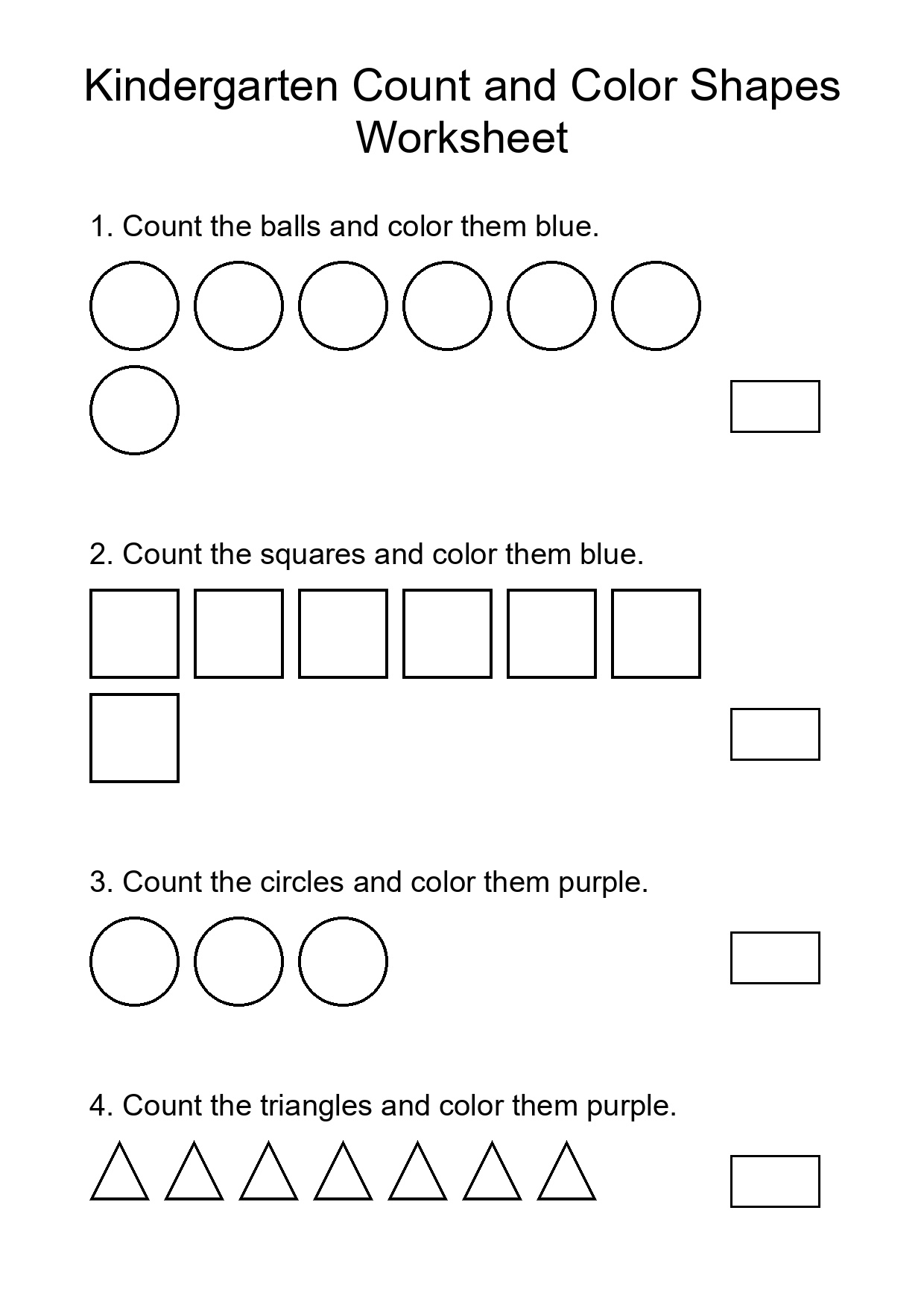 Kindergarten Count and Color Shapes Worksheet