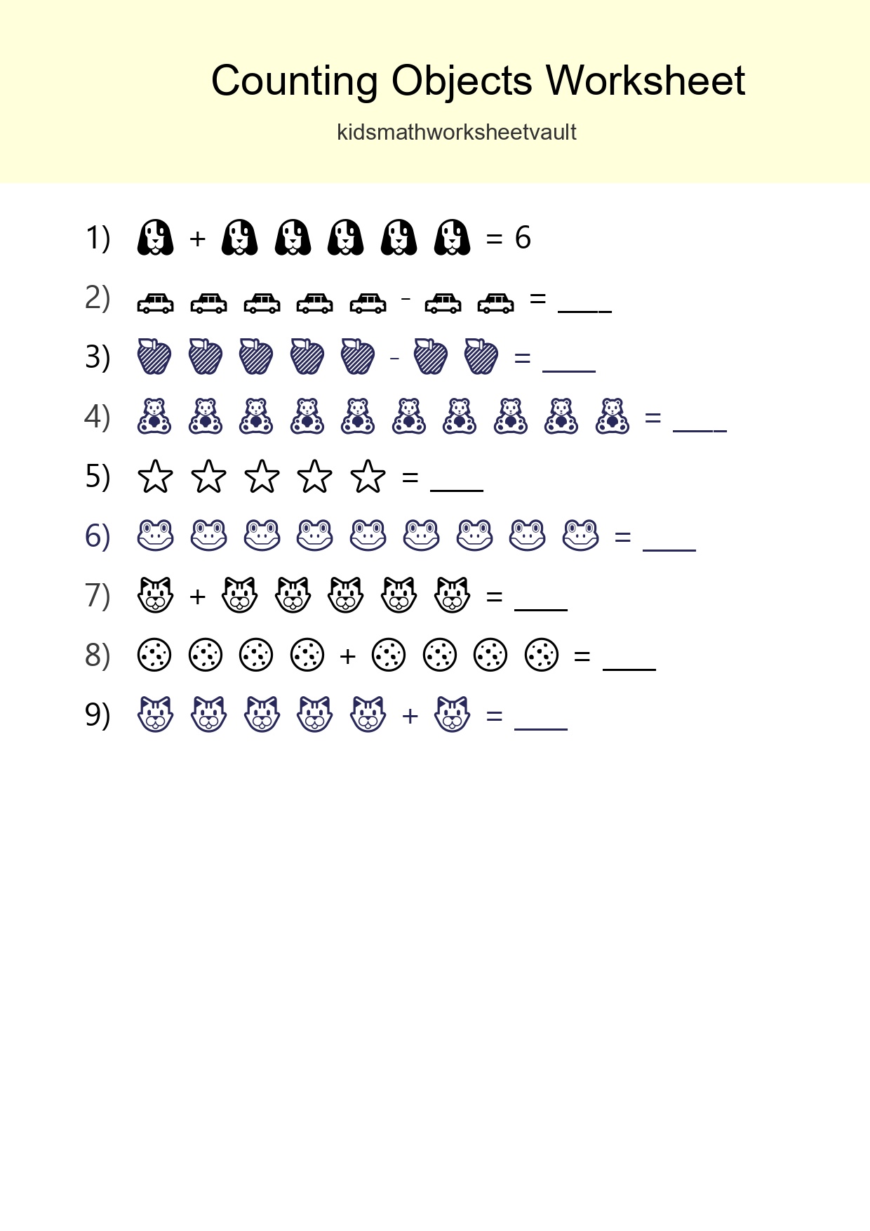 Kindergarten Count The Objects Worksheet - Part 3