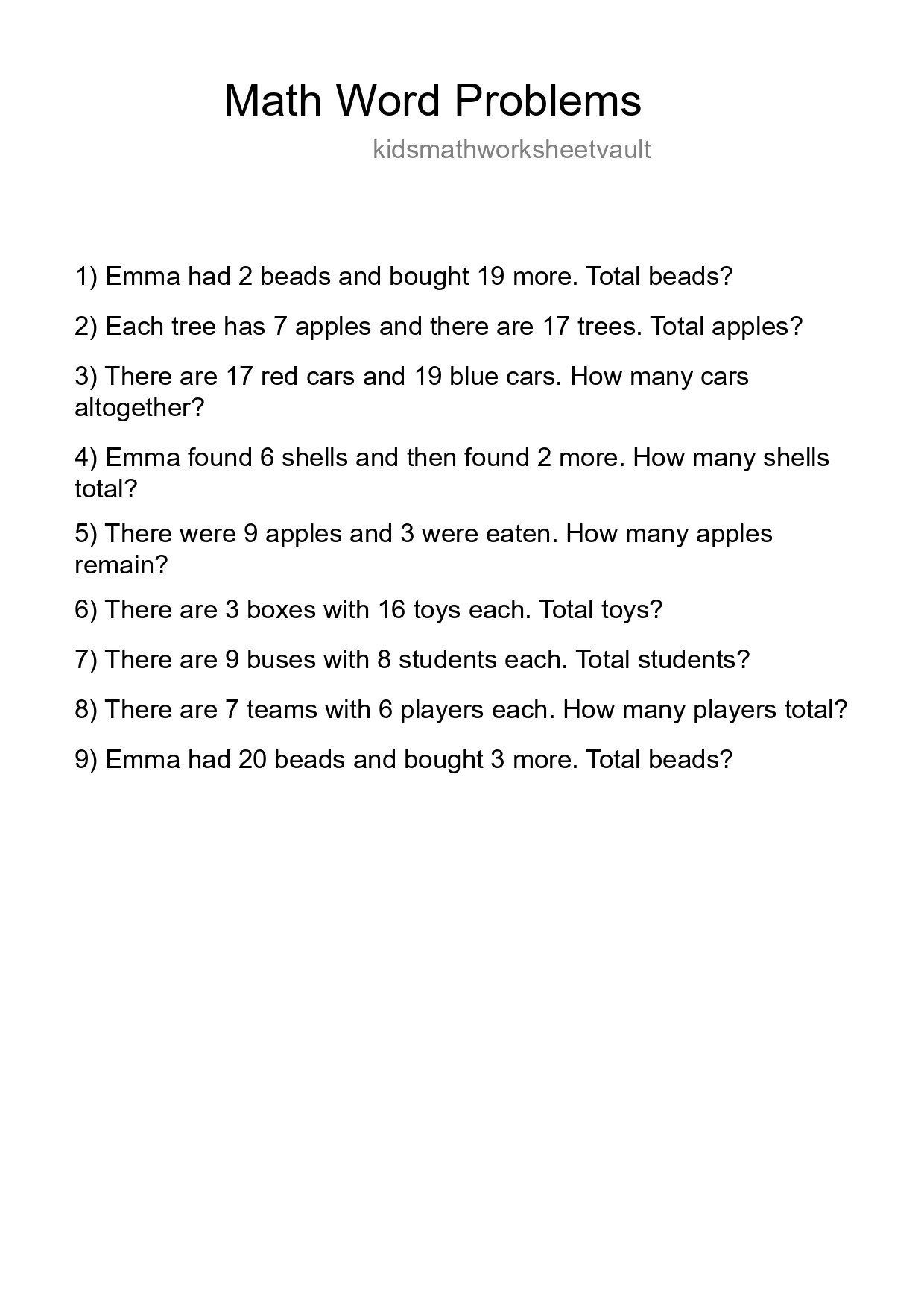 Math Word Problem Worksheet