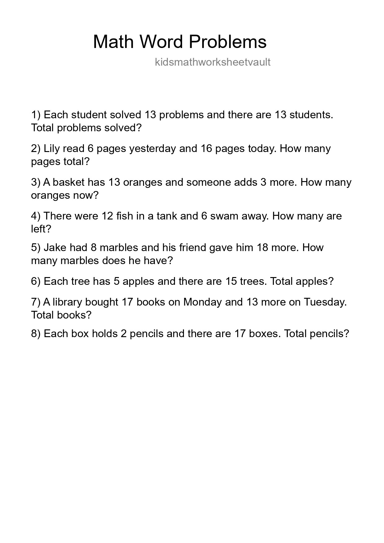 Math Word Problem Worksheet