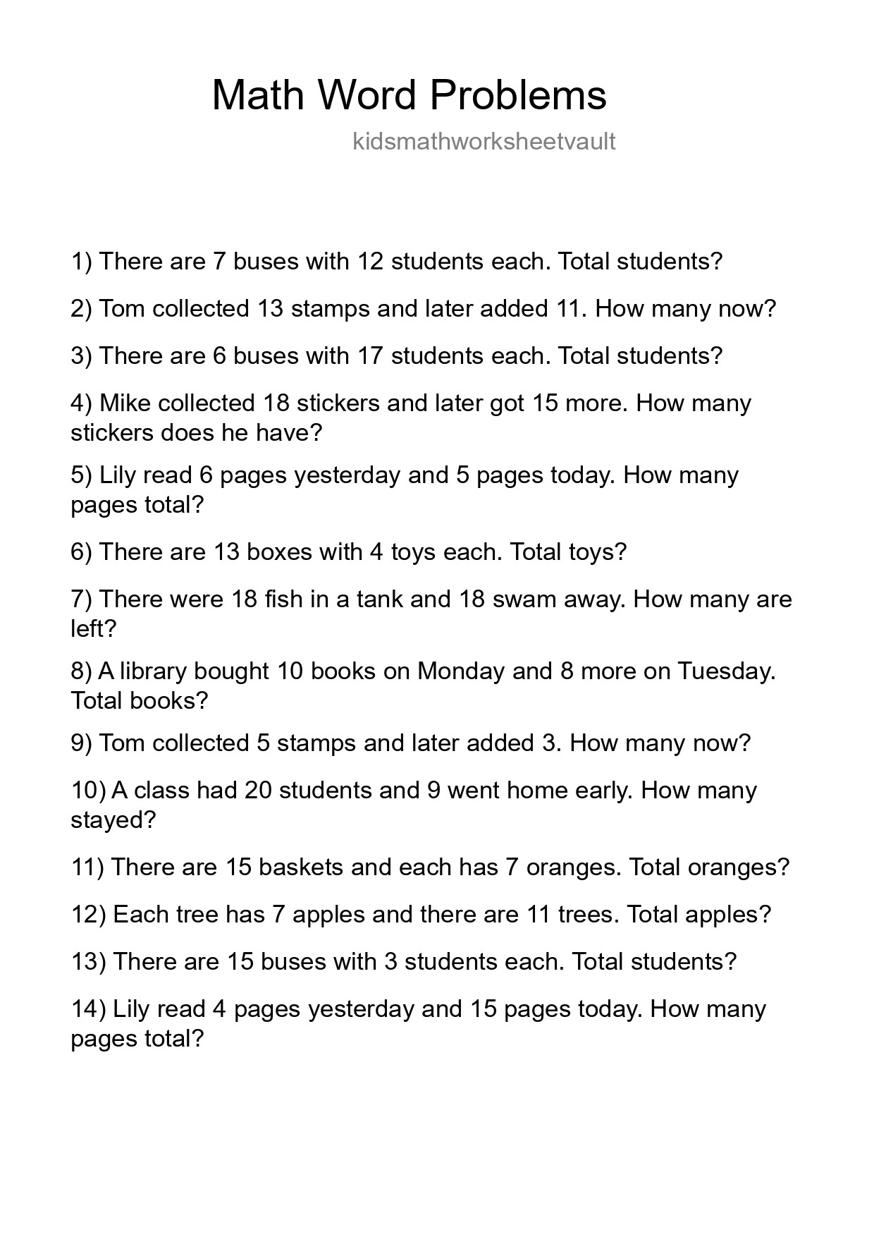 Math Word Problem Worksheet