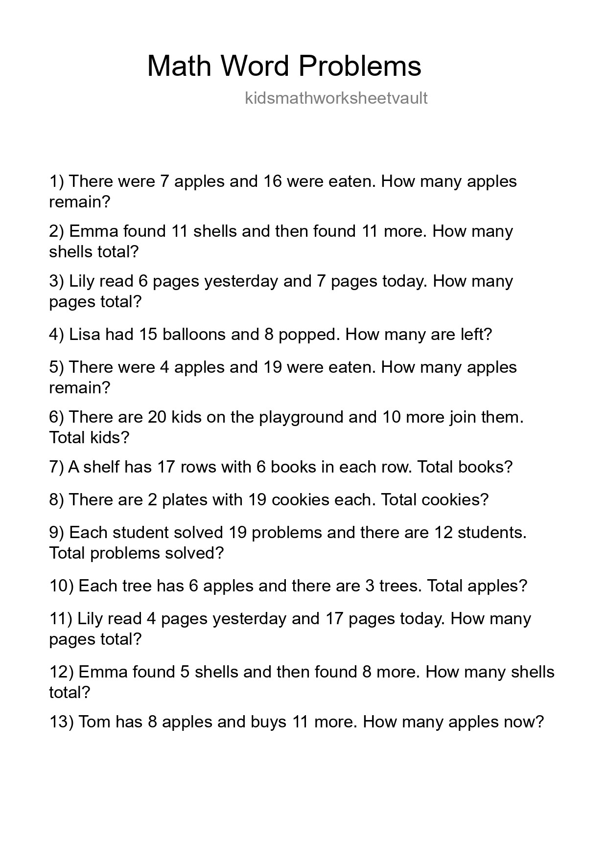 Math Word Problem Worksheet