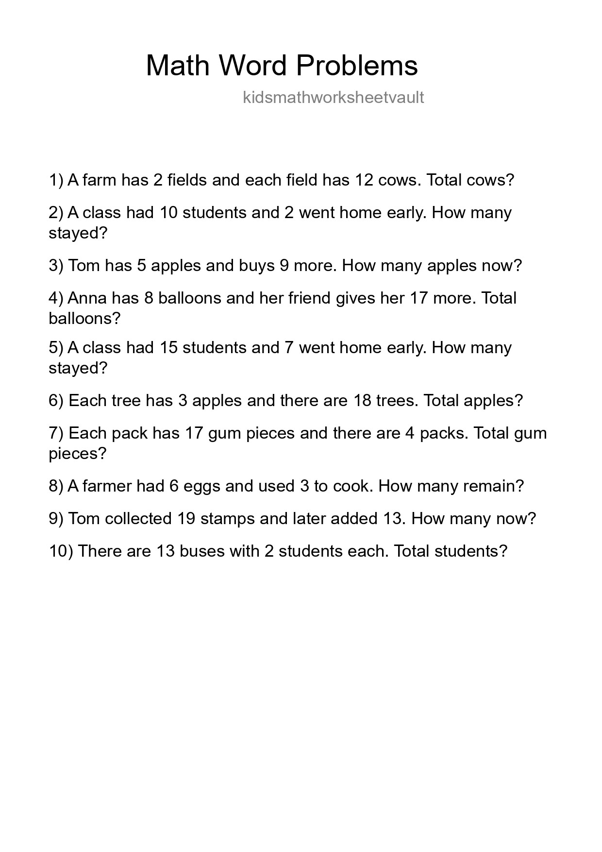 Math Word Problem Worksheet
