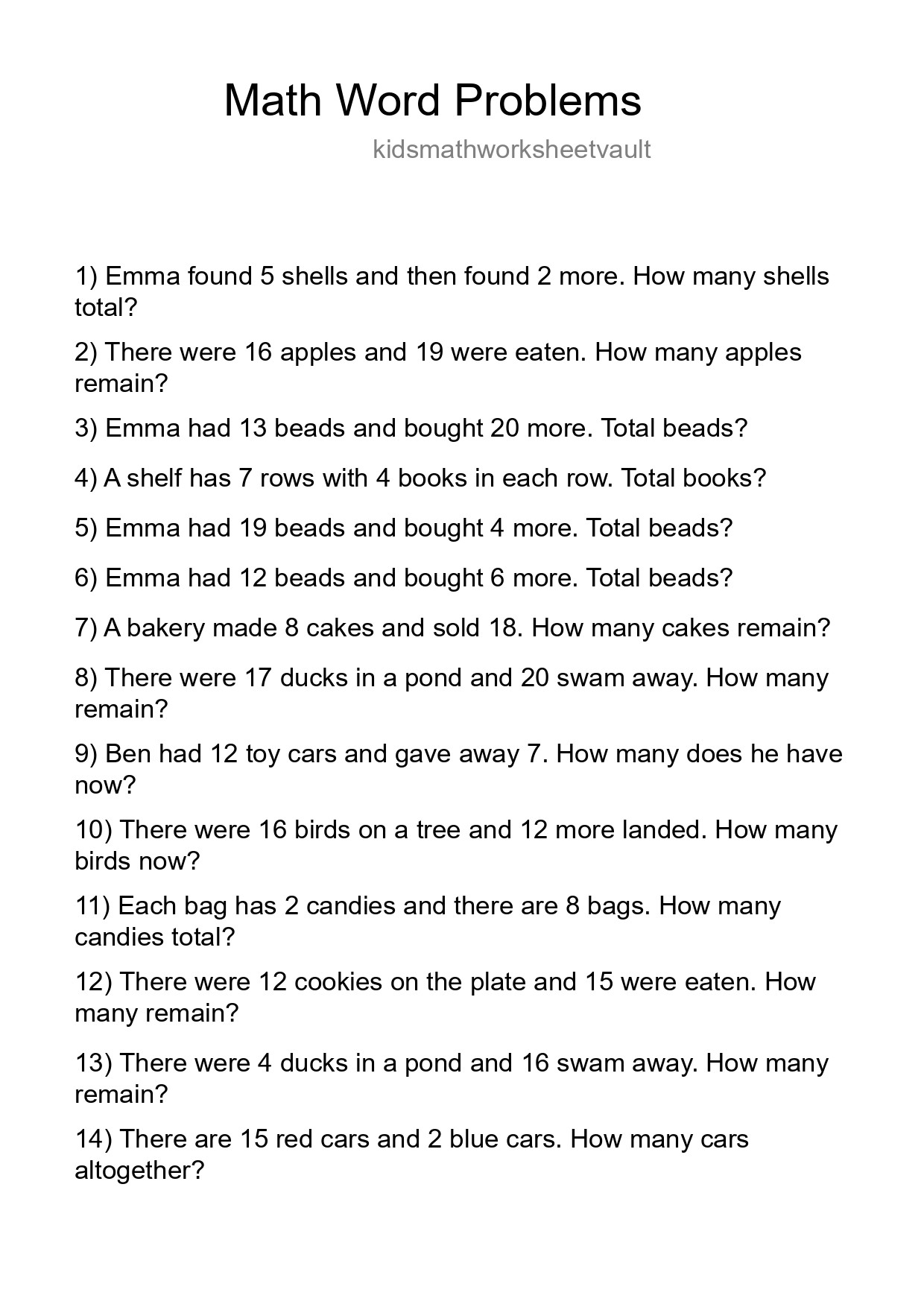 Math Word Problem Worksheet