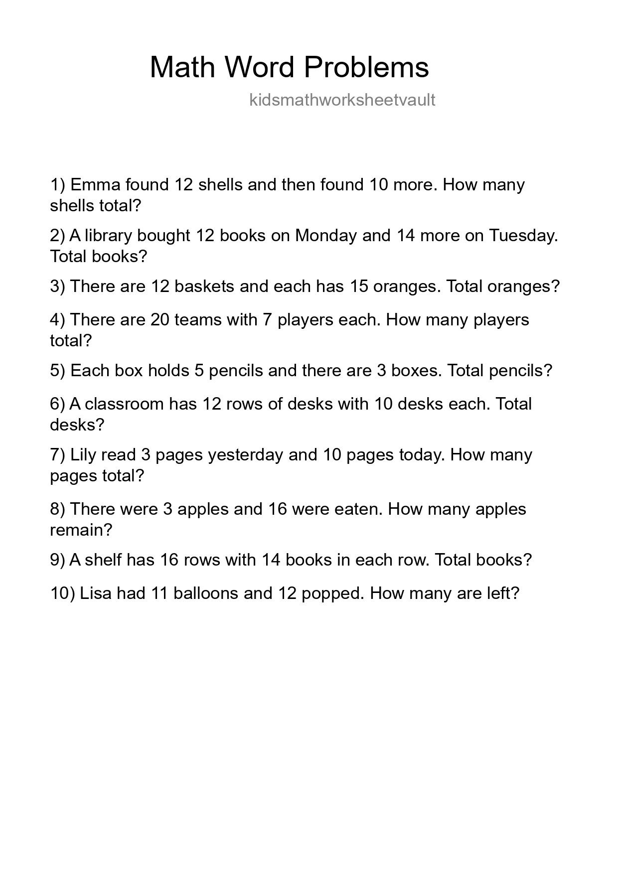 Math Word Problem Worksheet