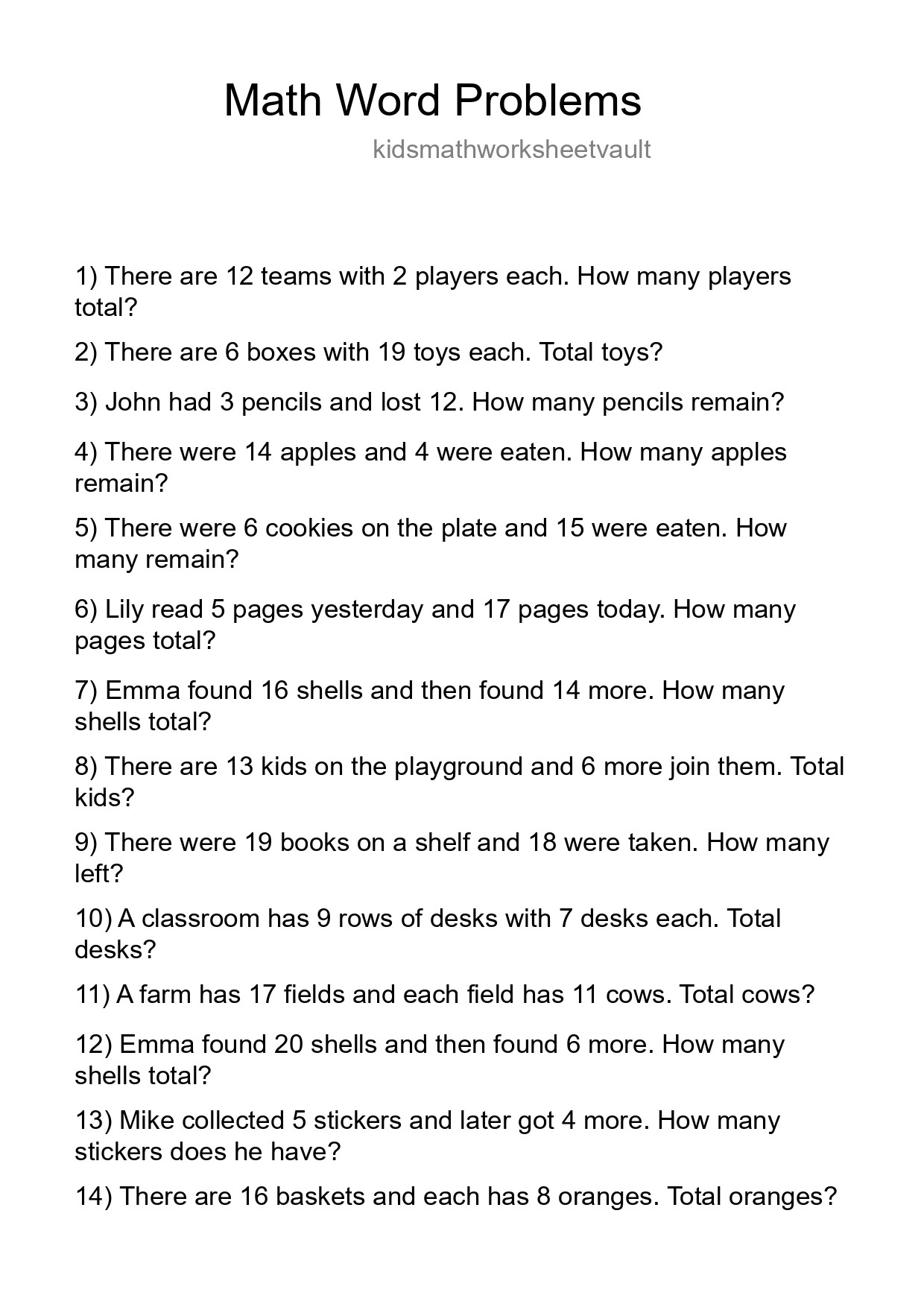 Math Word Problem Worksheet