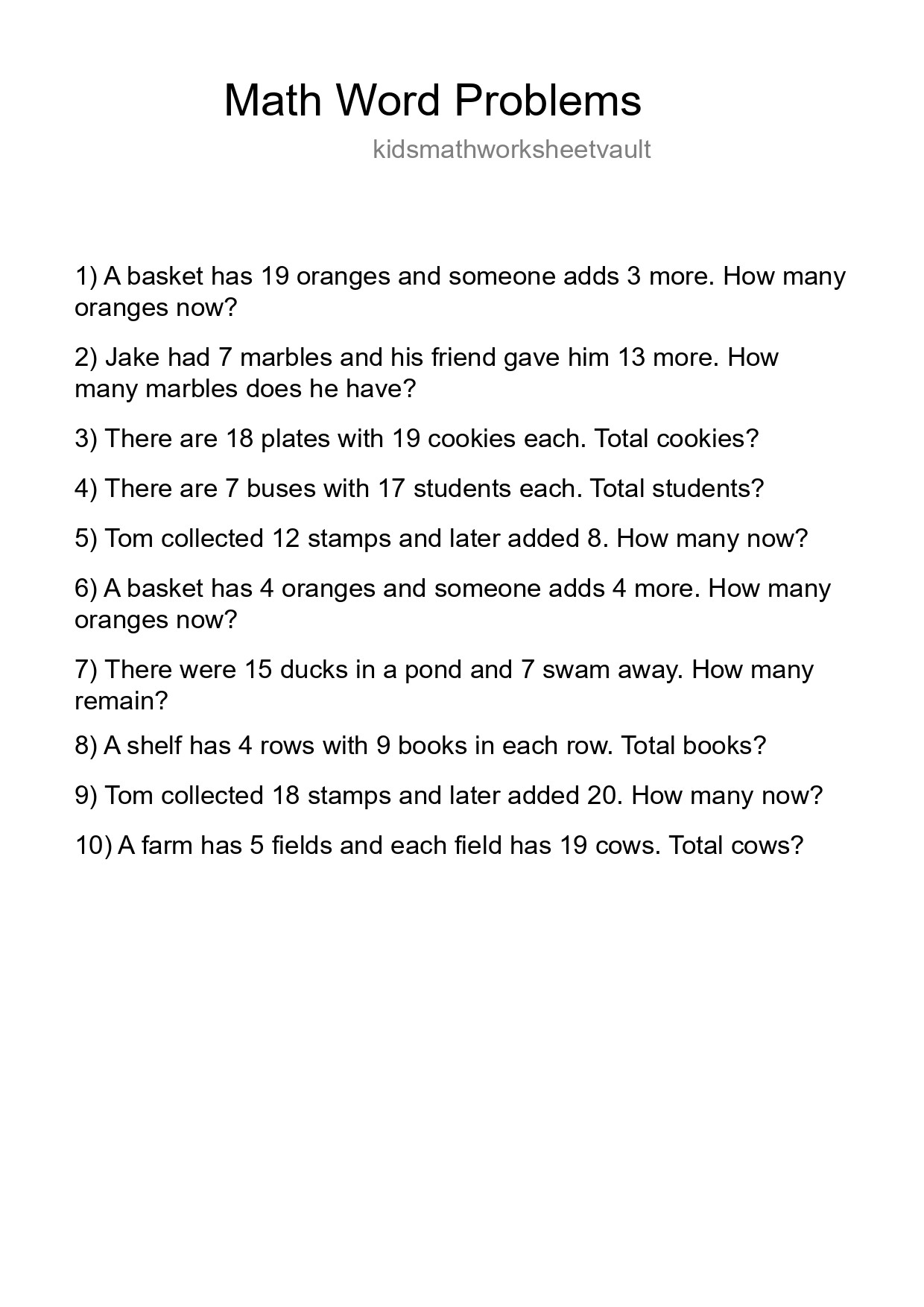 Math Word Problem Worksheet