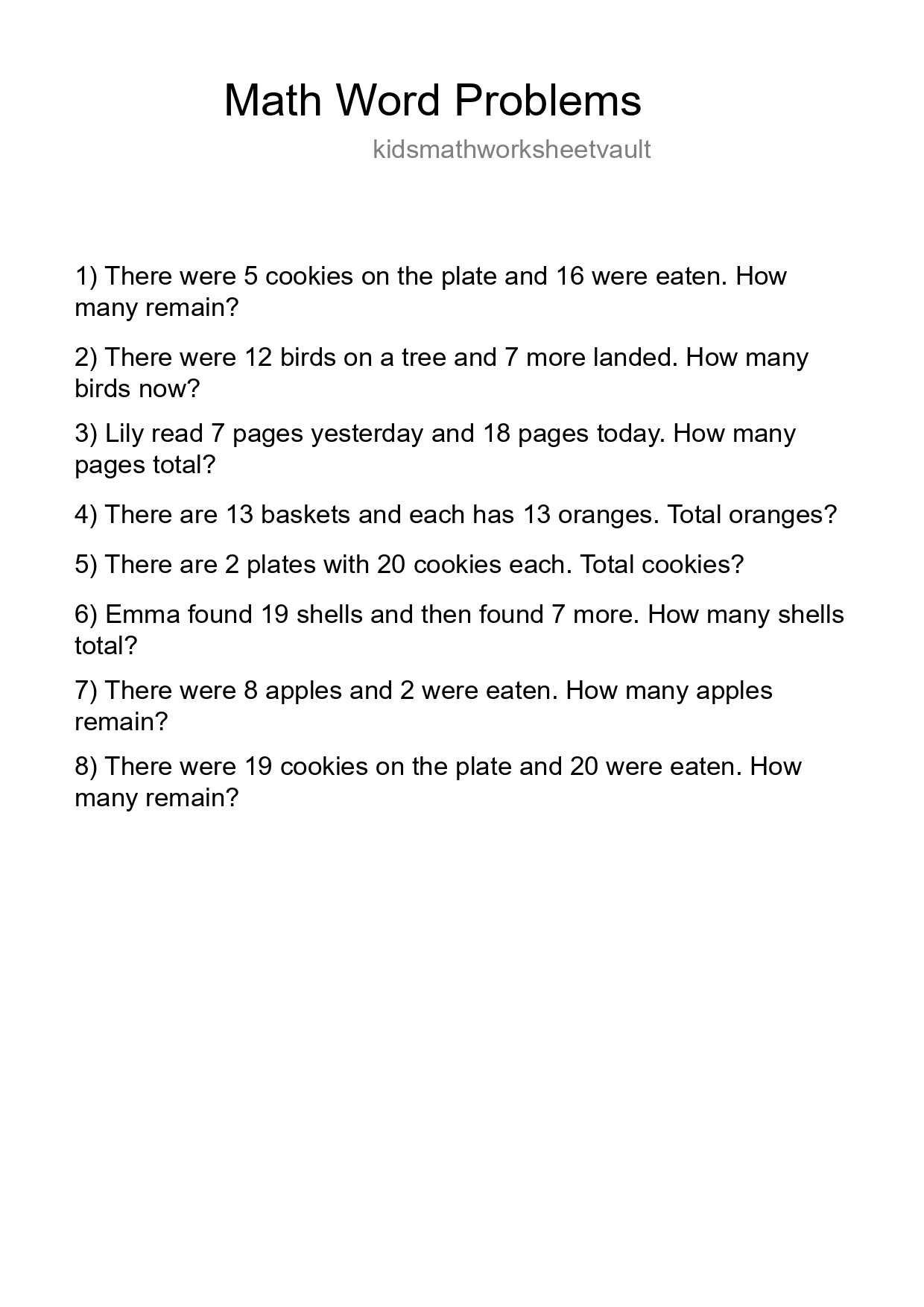 Math Word Problem Worksheet