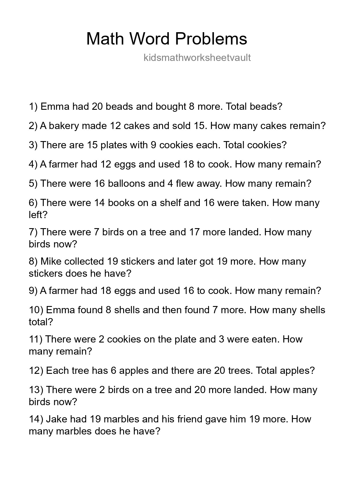 Math Word Problem Worksheet