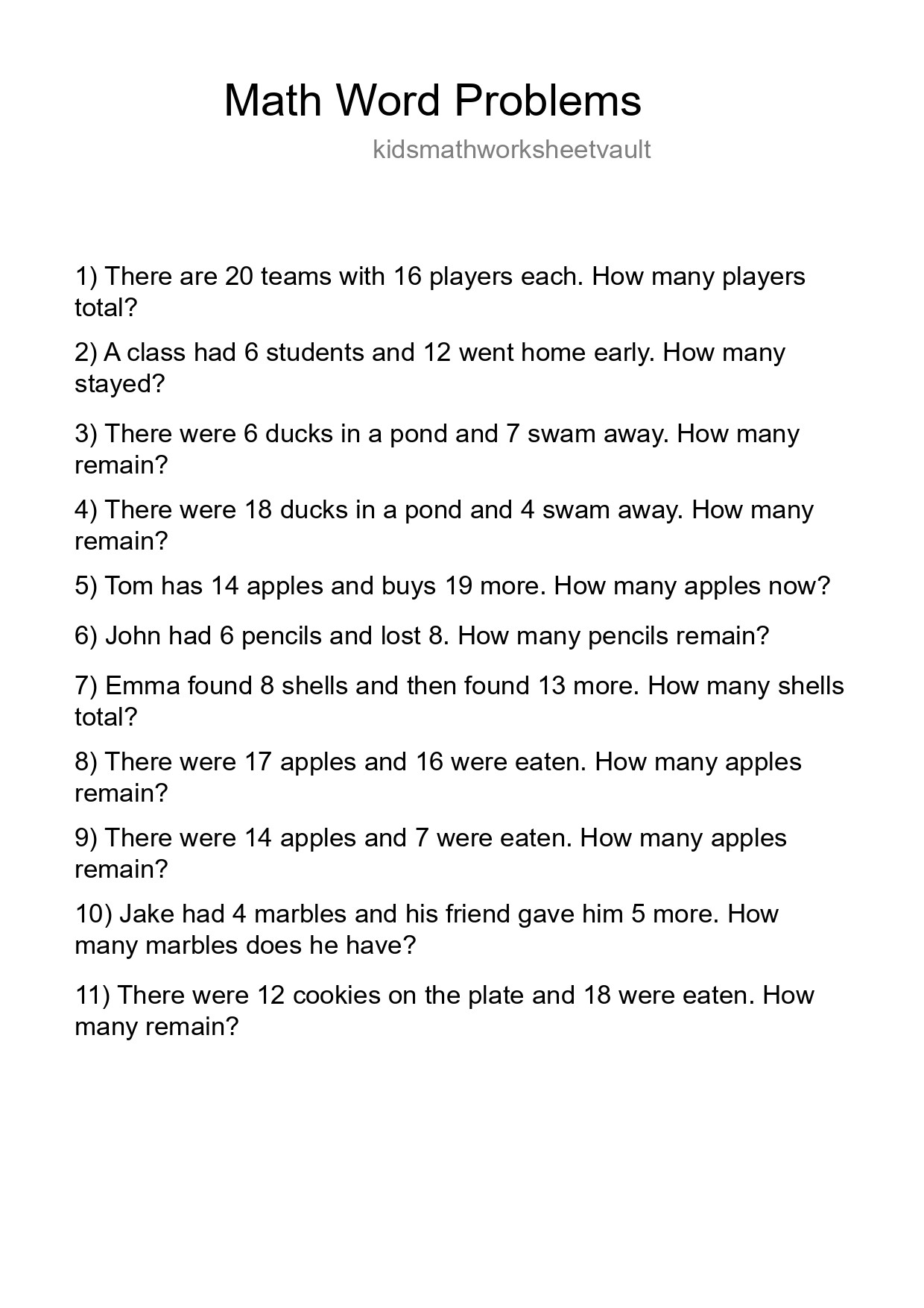 Math Word Problem Worksheet