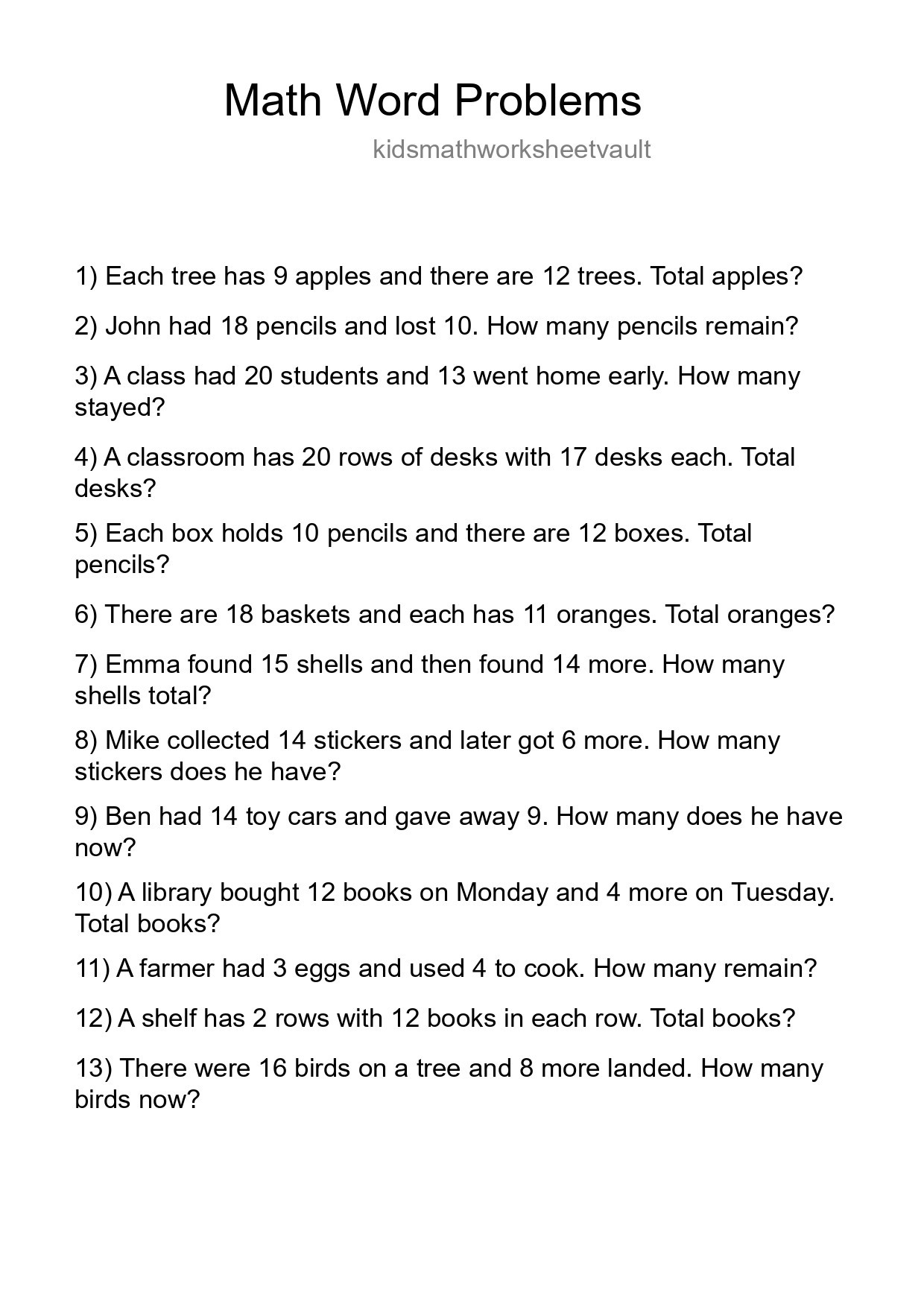 Math Word Problem Worksheet