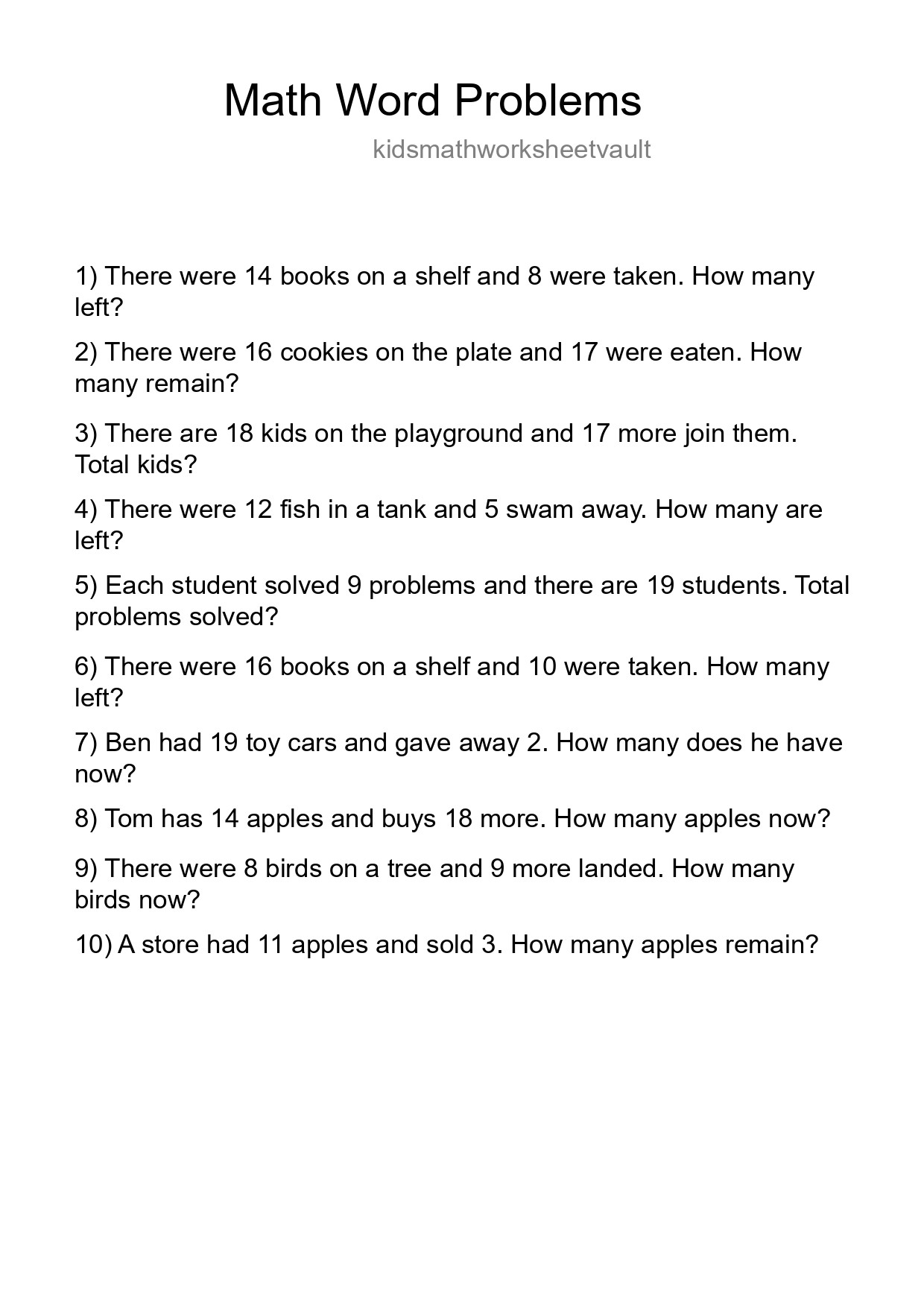 Math Word Problem Worksheet