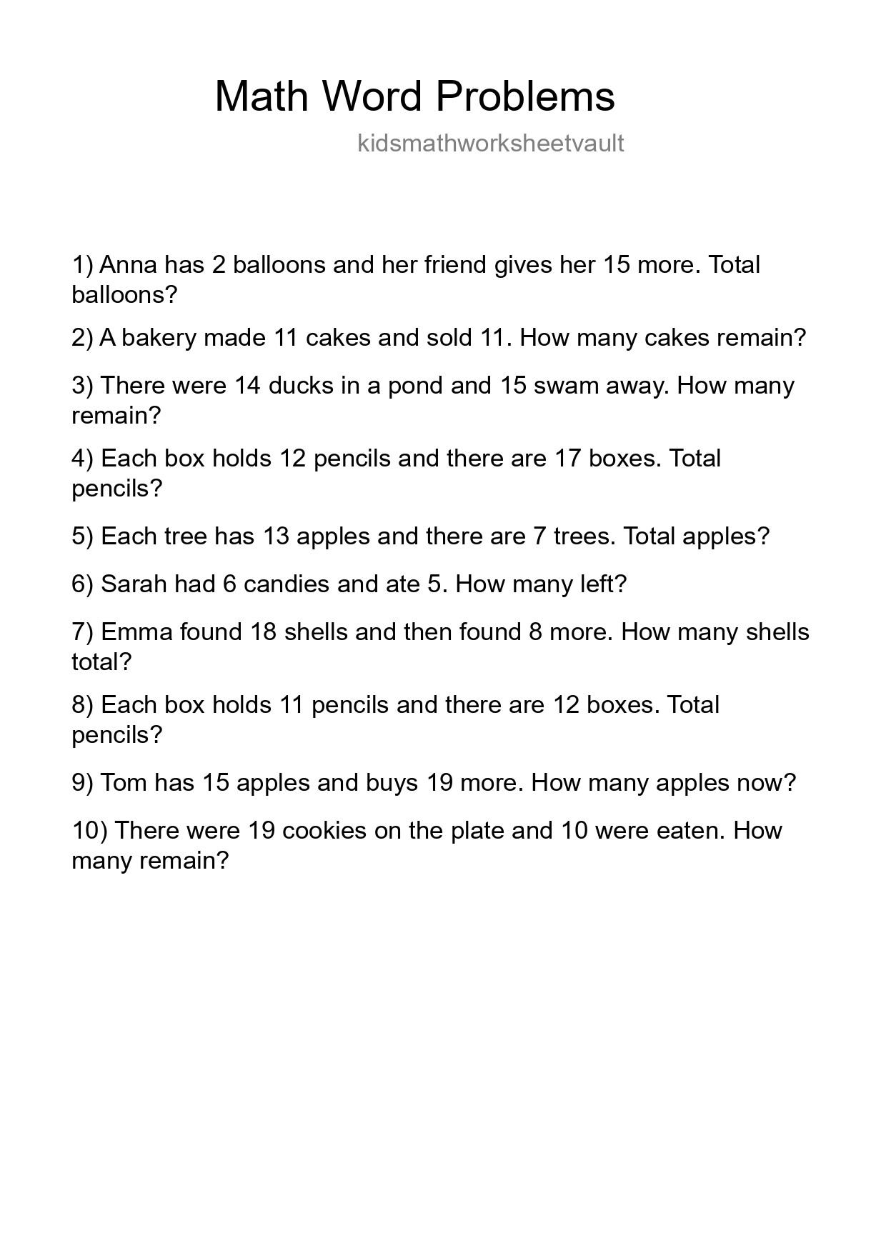 Math Word Problem Worksheet