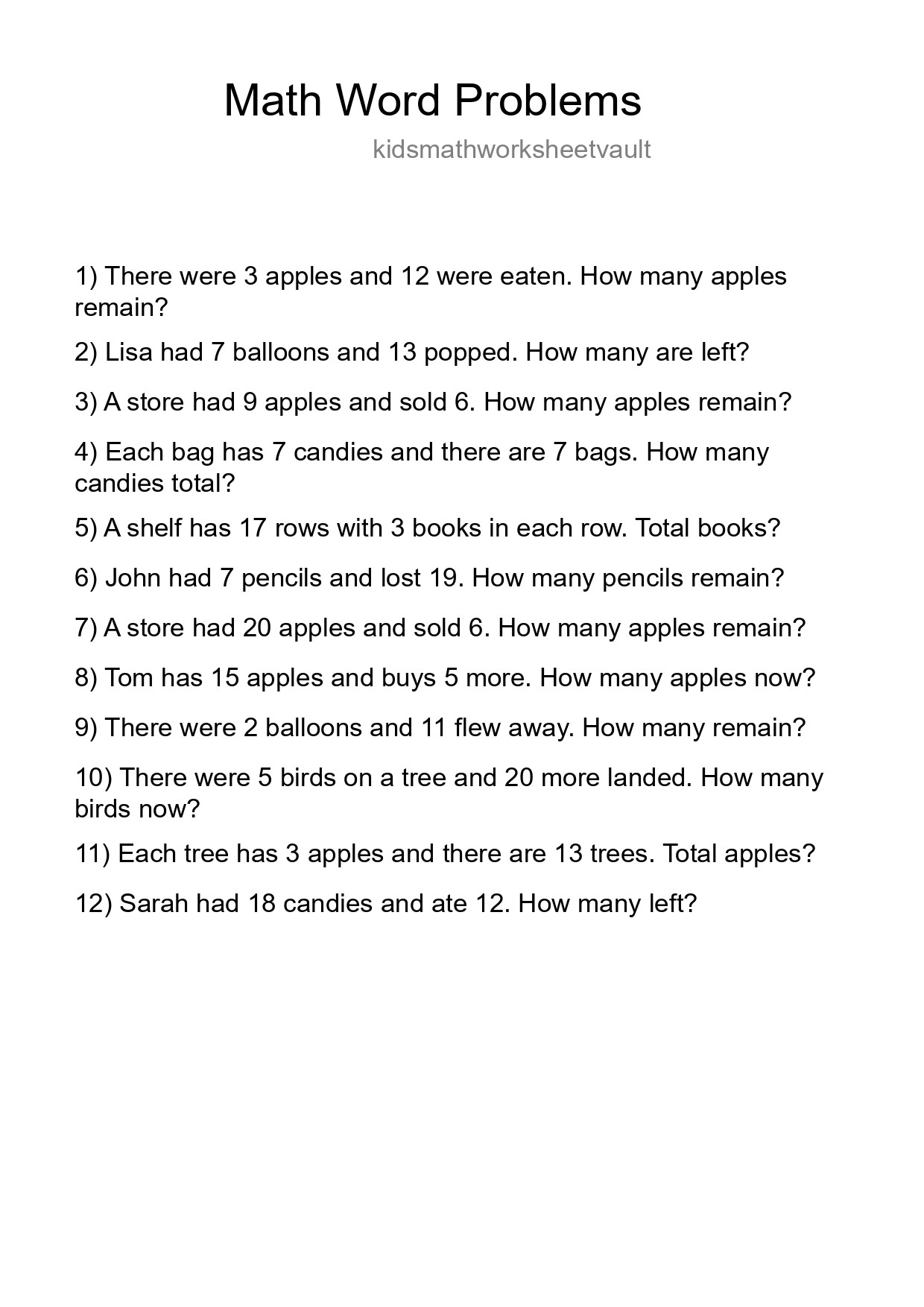 Math Word Problem Worksheet