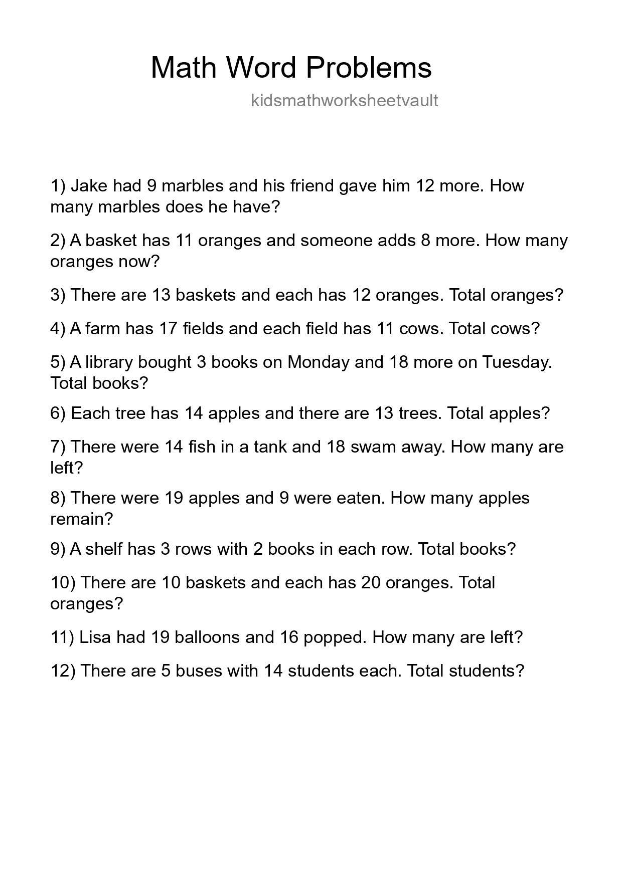 Math Word Problem Worksheet