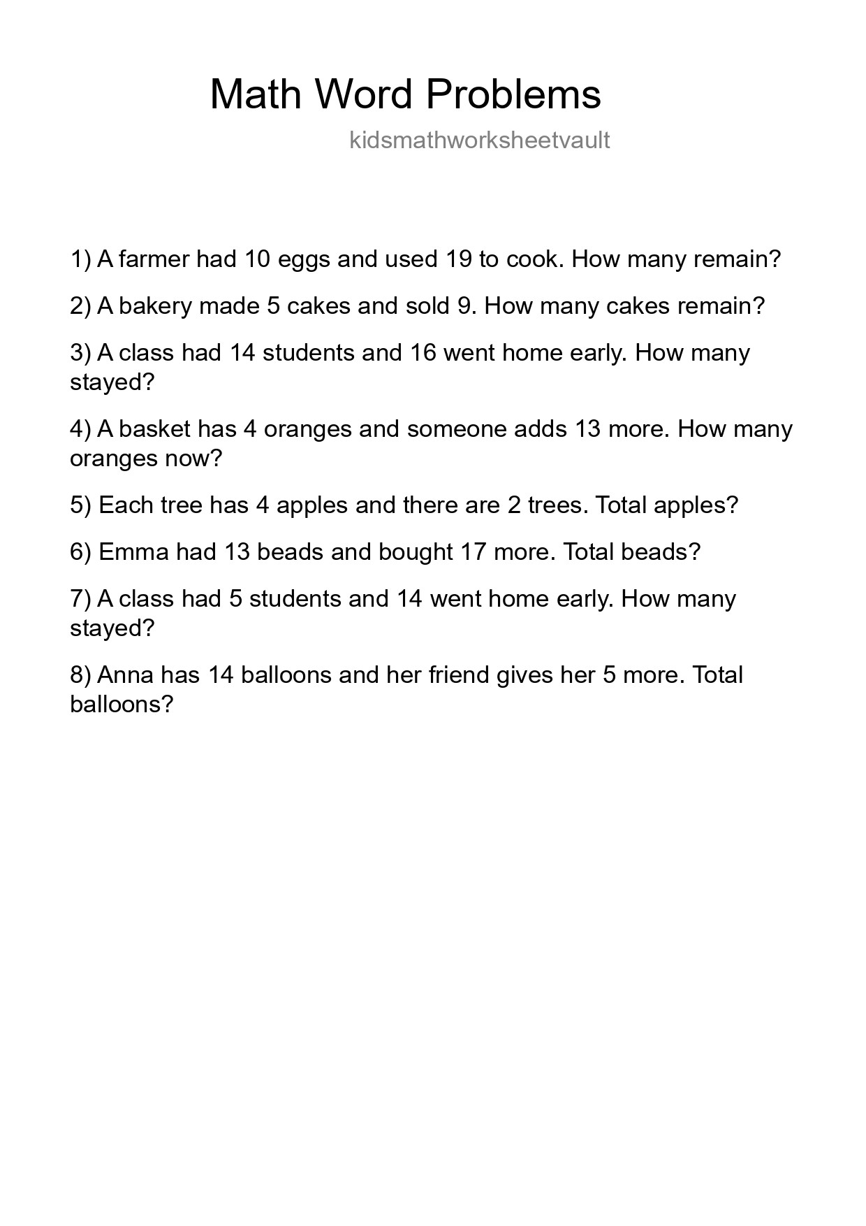 Math Word Problem Worksheet