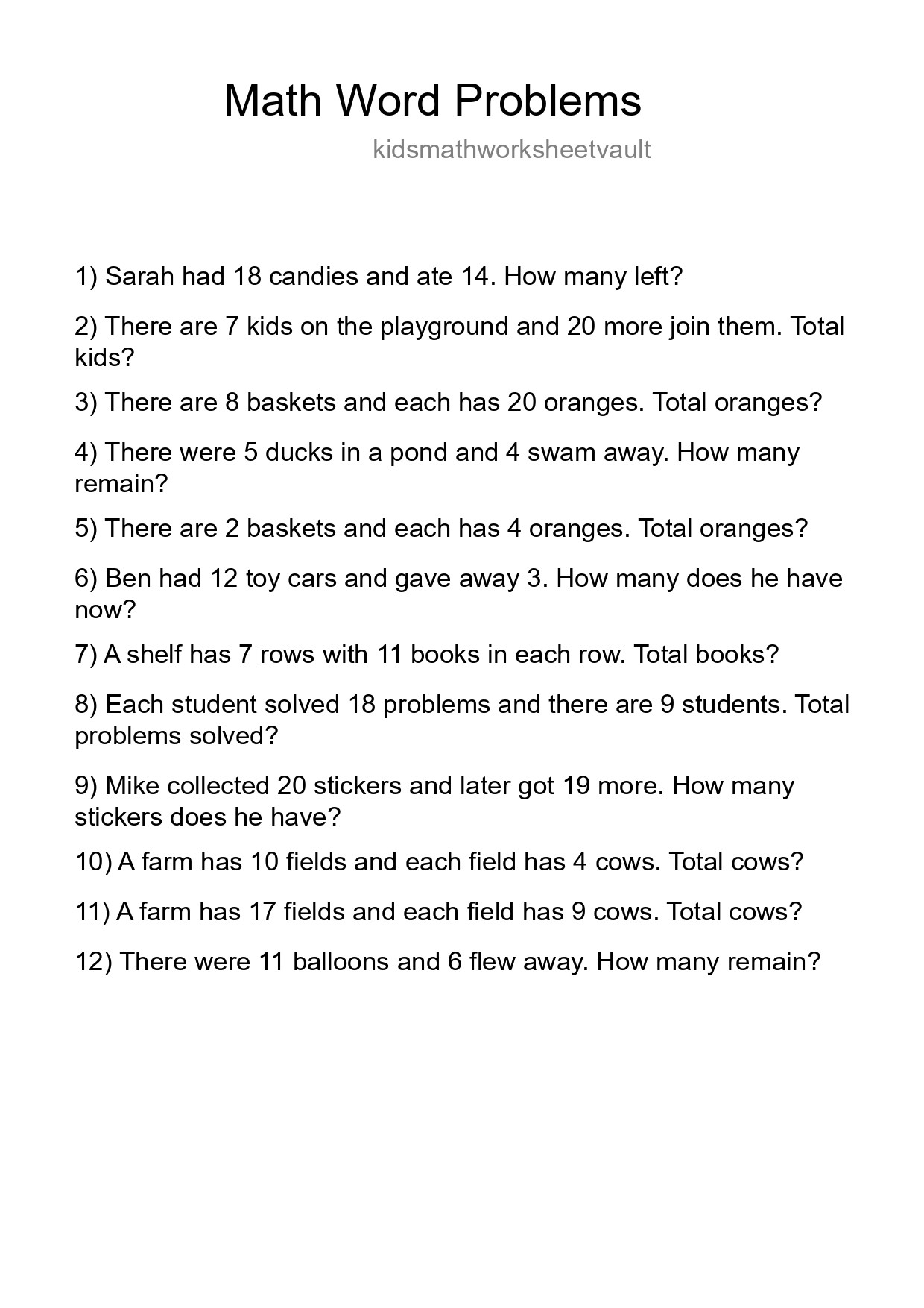 Math Word Problem Worksheet