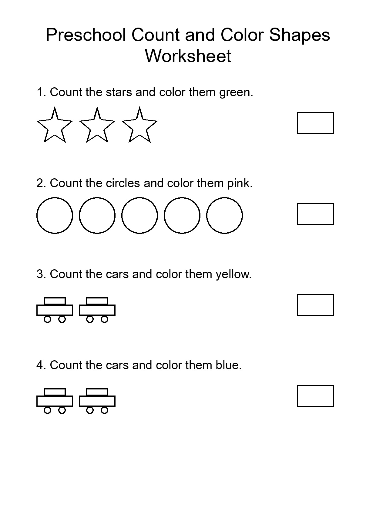 Preschool Count and Color Shapes Worksheet