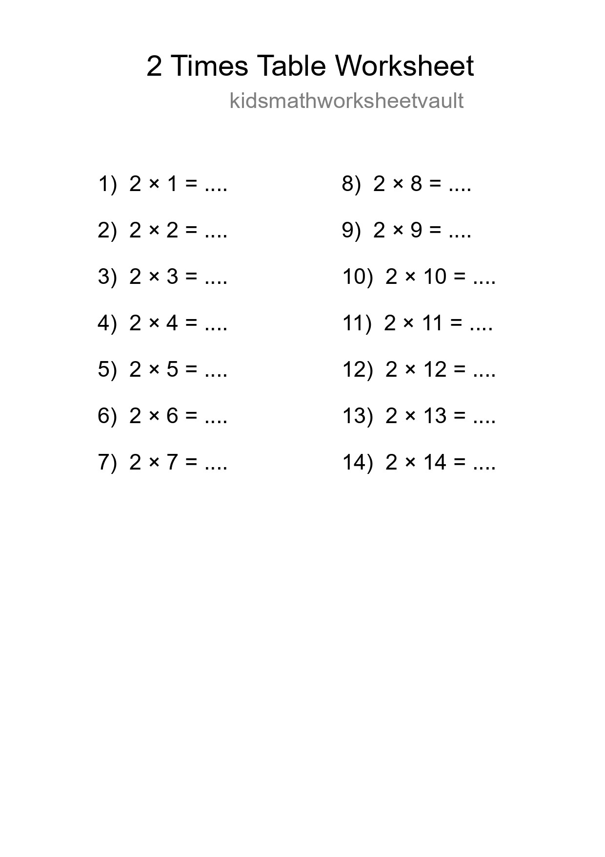 Printable 2 Times Table Worksheet For Grade 2 - Part 163