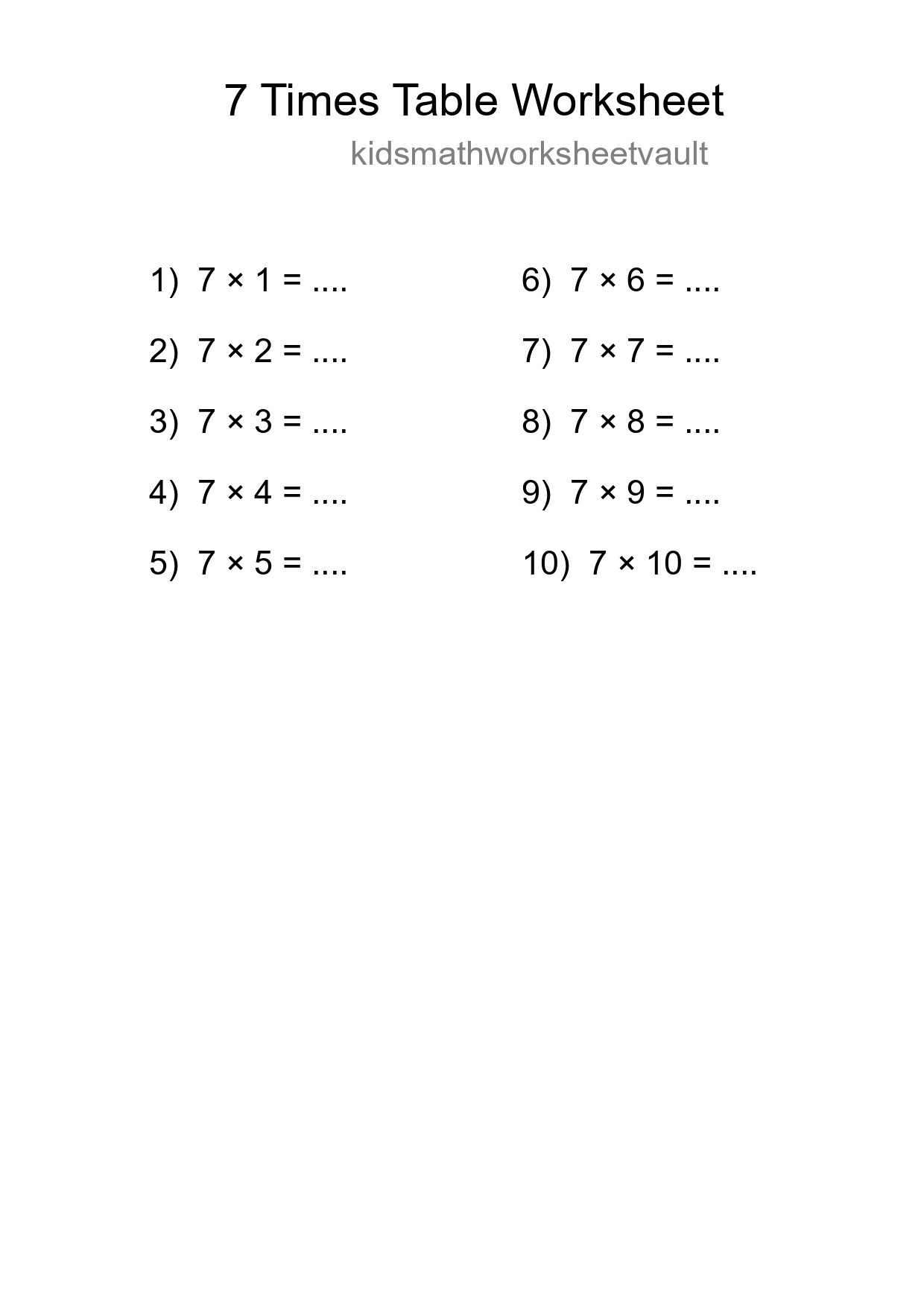Printable 7 Times Table Worksheet For Grade 3 - Part 108