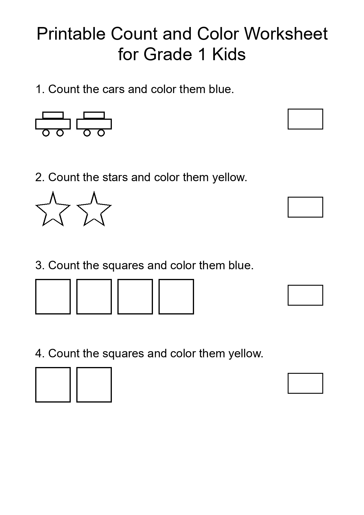 Printable Count and Color Worksheet for Grade 1 Kids