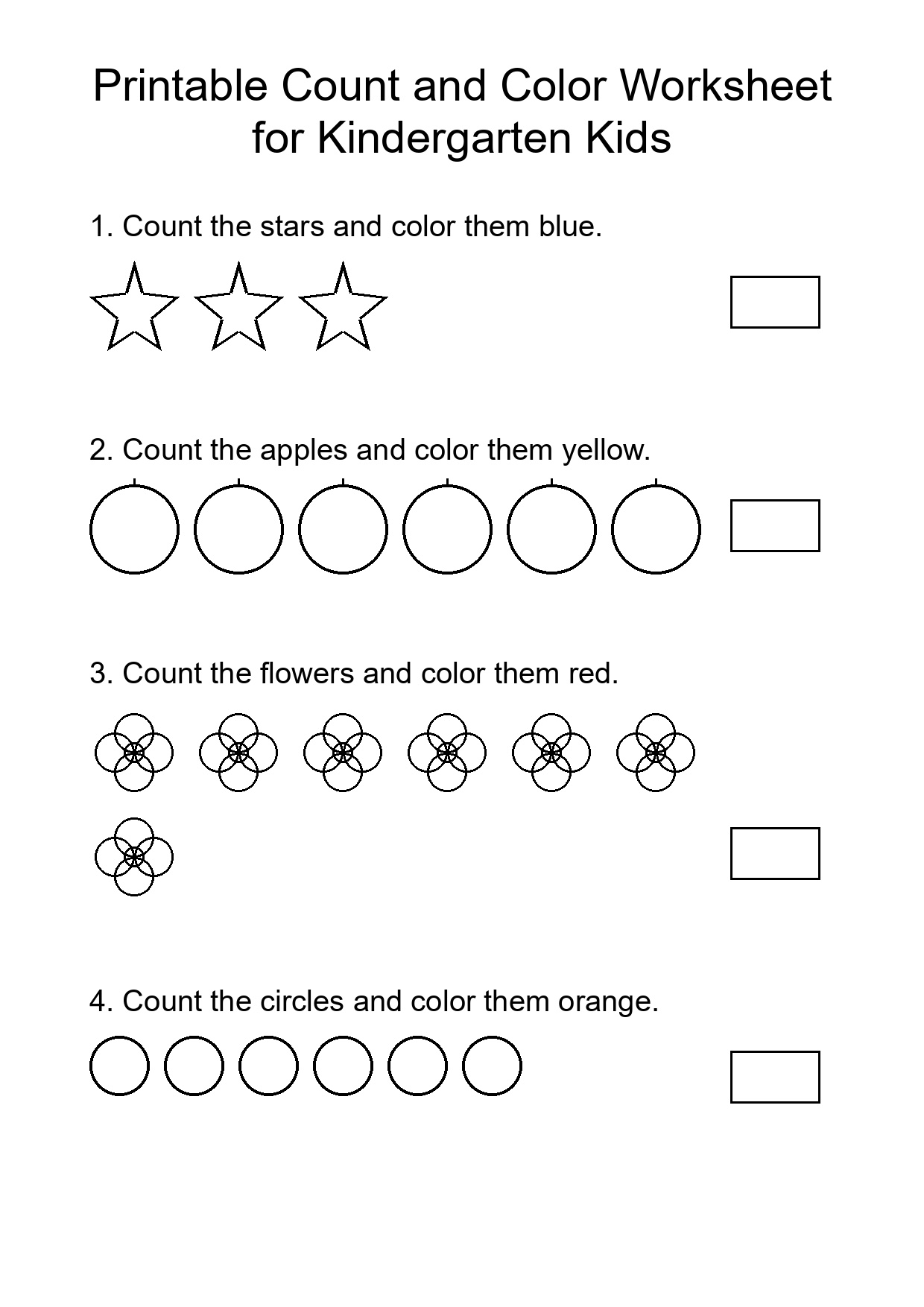 Printable Count and Color Worksheet for Kindergarten Kids