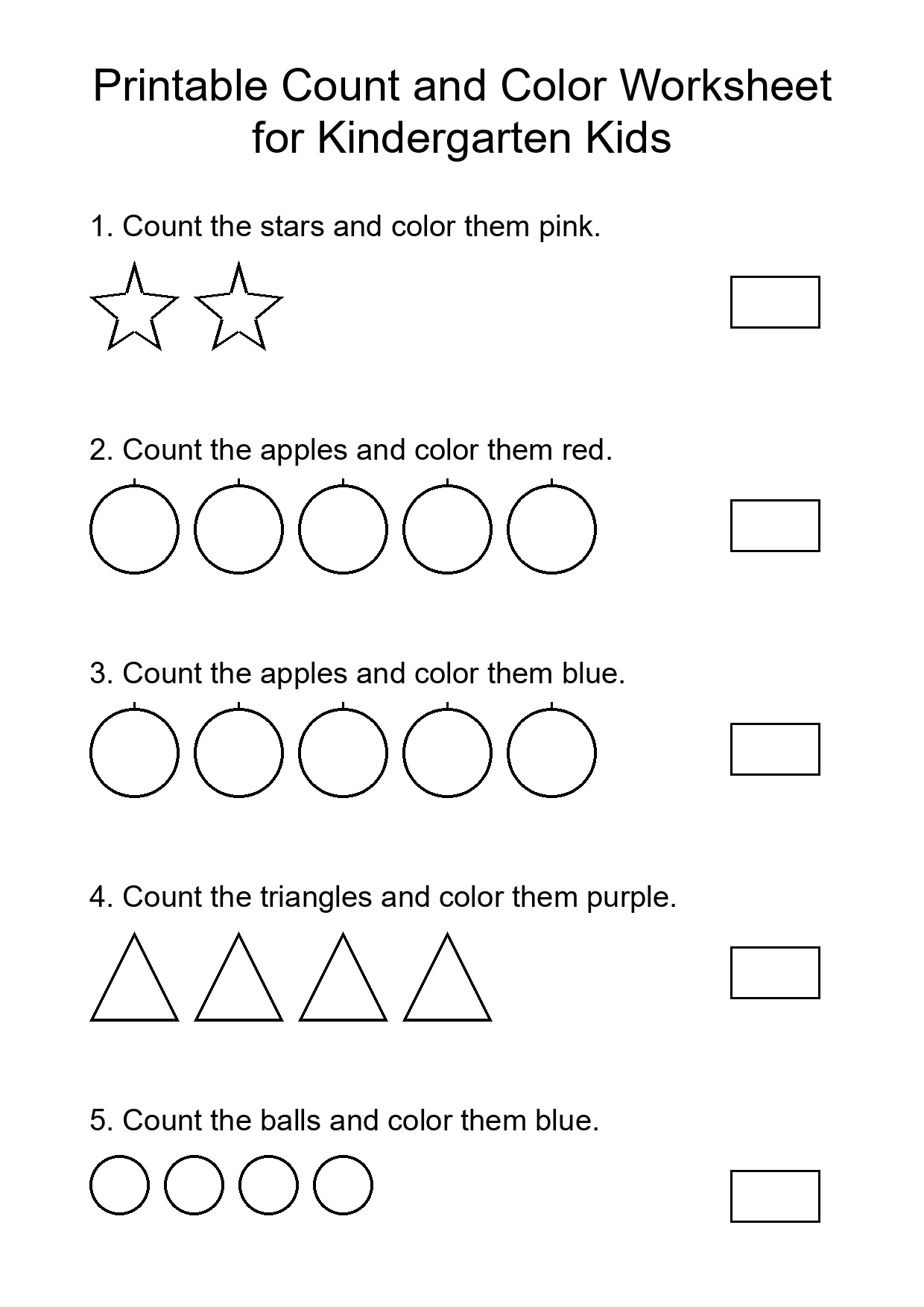 Printable Count and Color Worksheet for Kindergarten Kids