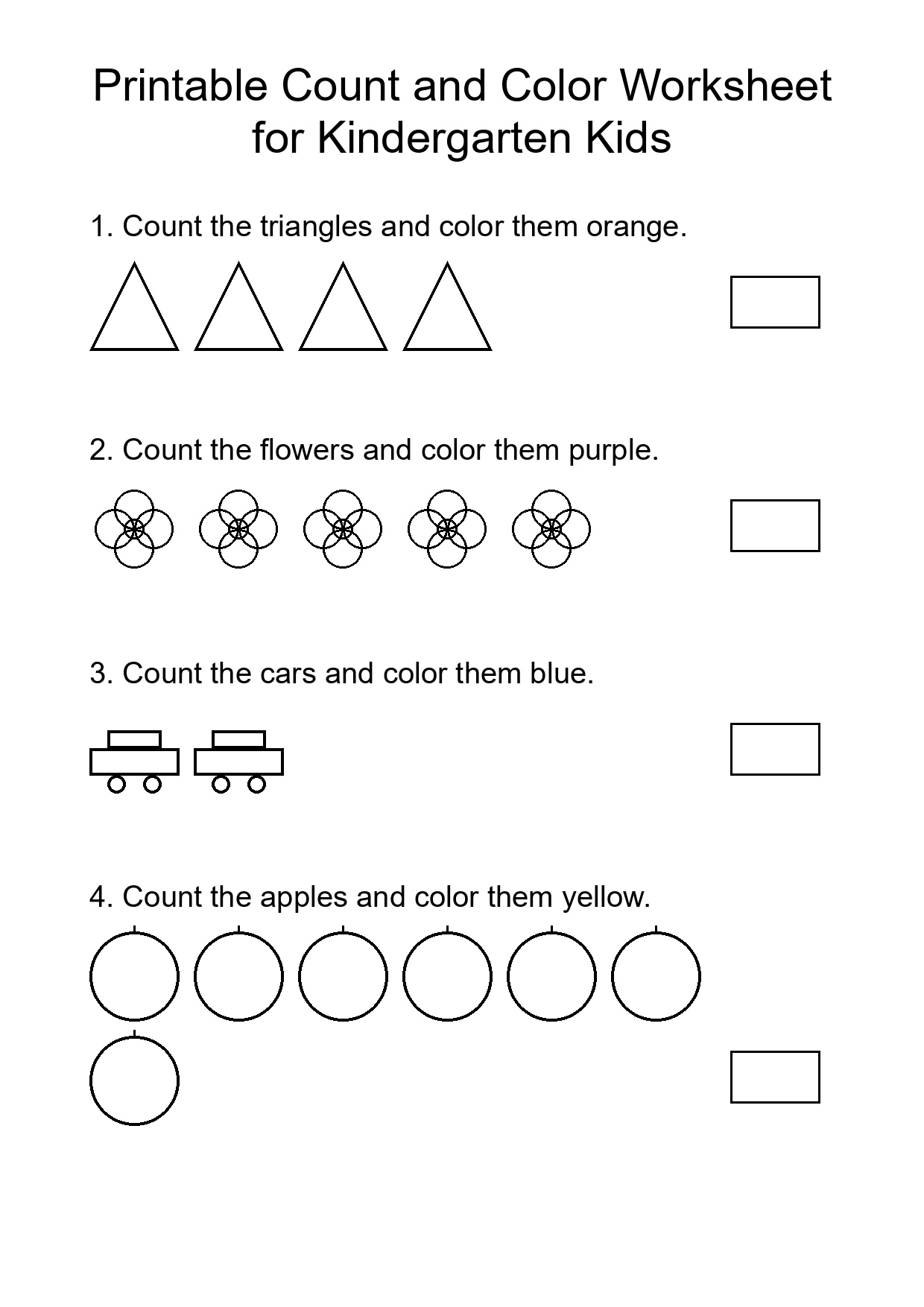 Printable Count and Color Worksheet for Kindergarten Kids