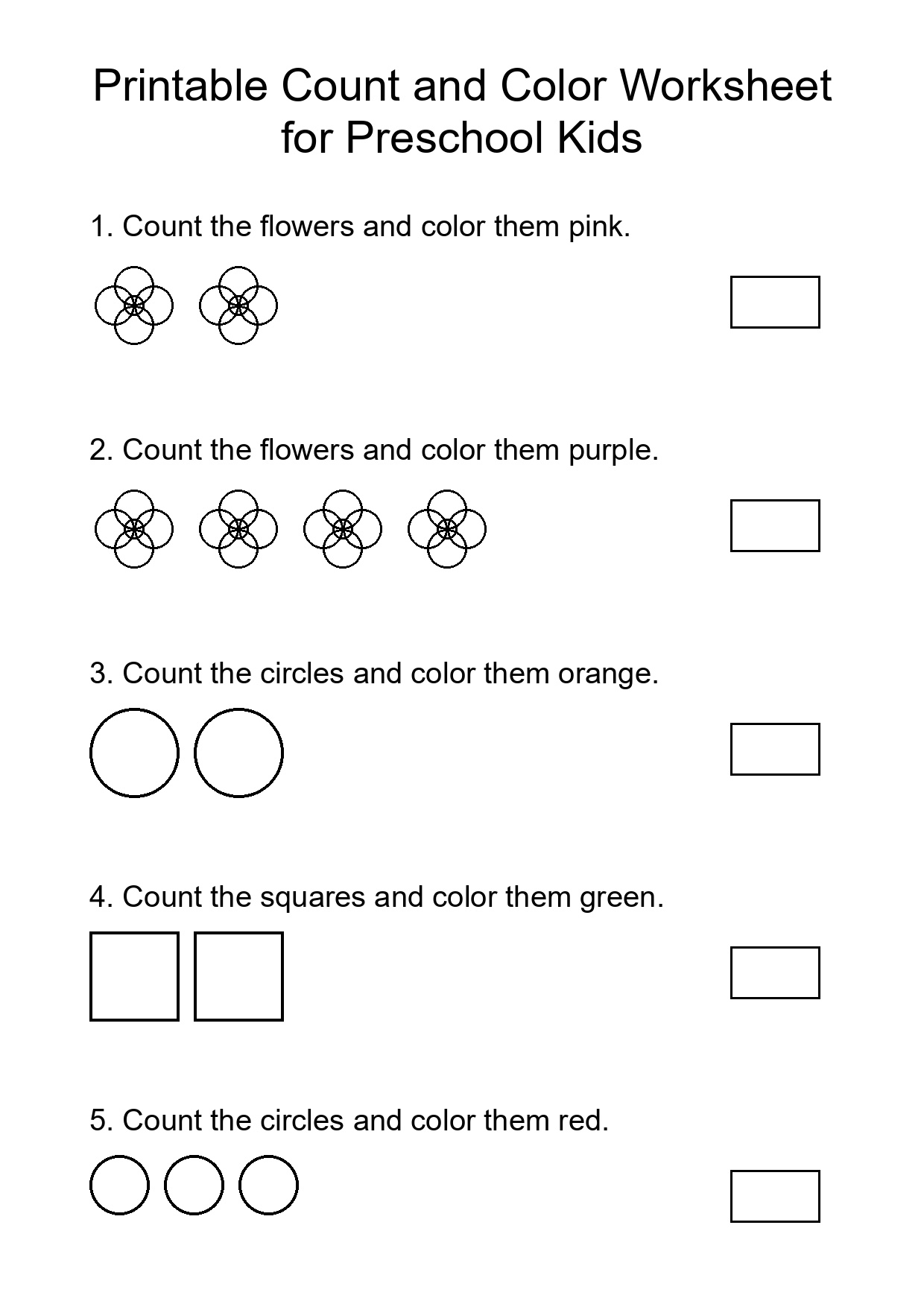 Printable Count and Color Worksheet for Preschool Kids