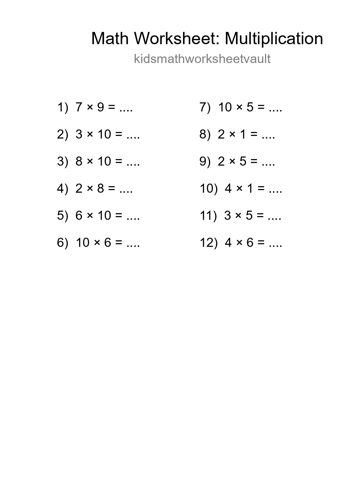 Printable Free 12 Multiplication Math Worksheet For Grade 1 - Part 29