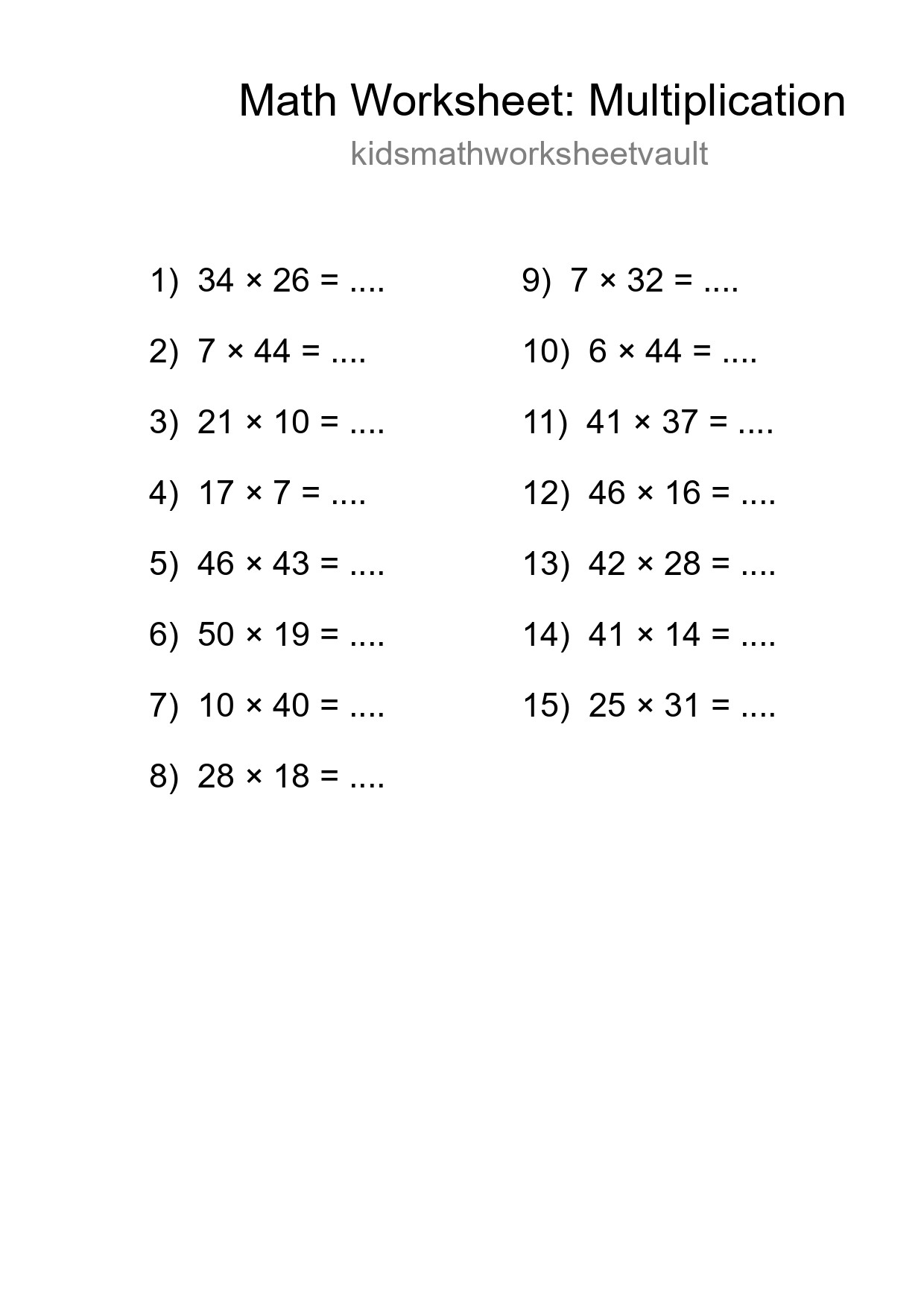 Printable Free 15 Multiplication Math Worksheet For Grade 2 - Part 84