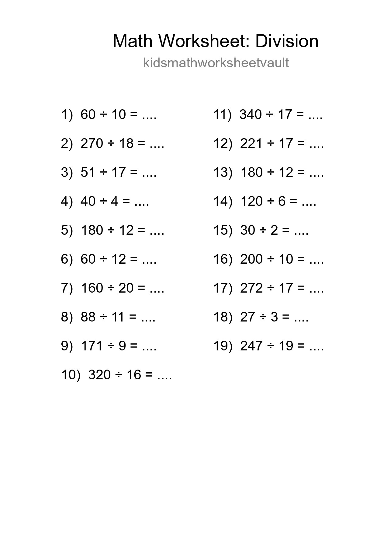 Printable Free 19 Division Math Worksheet For Grade 2 - Part 48