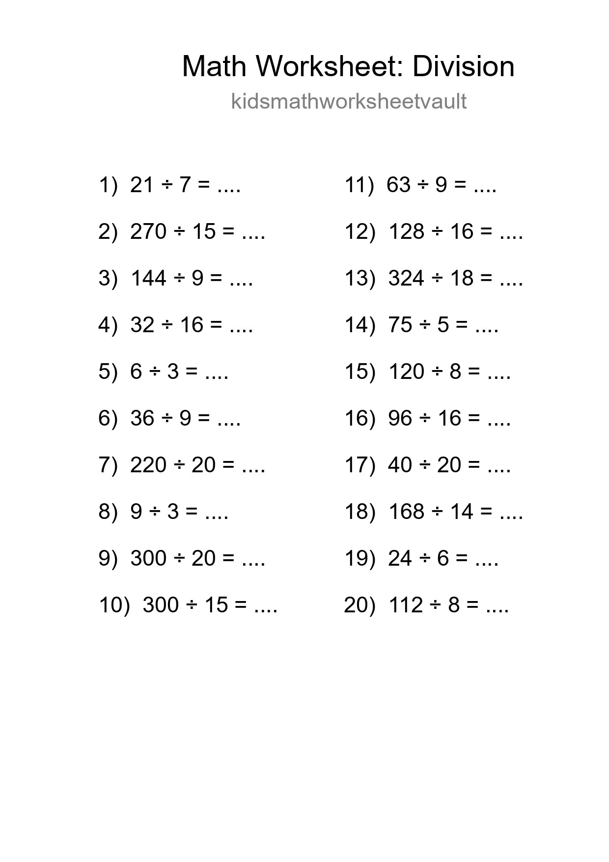 Printable Free 20 Division Math Worksheet For Grade 2 - Part 246