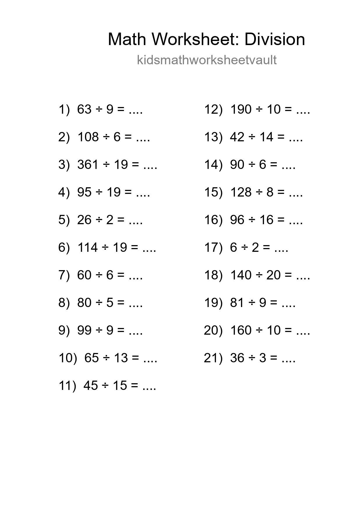 Printable Free 21 Division Math Worksheet For Grade 2 - Part 136