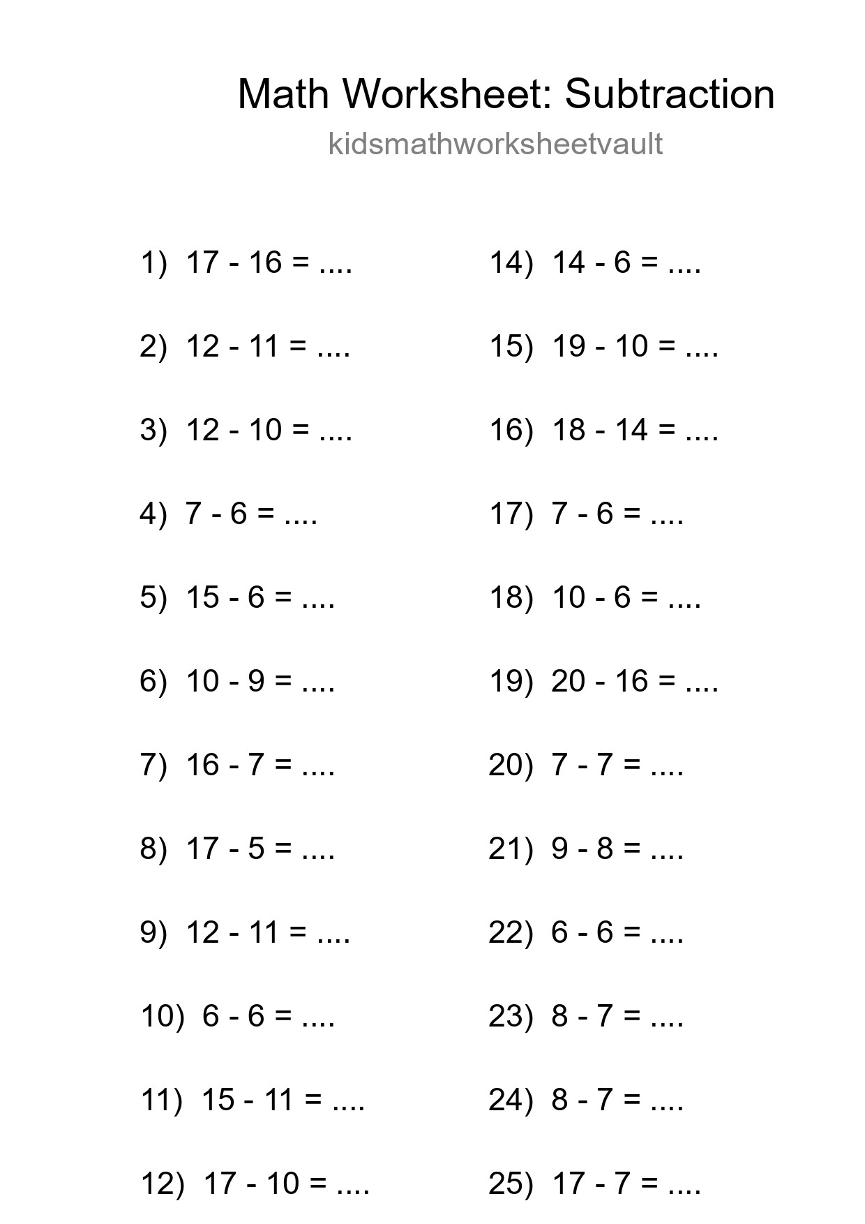 Printable Free 26 Subtraction Math Worksheet For Grade 2 - Part 52
