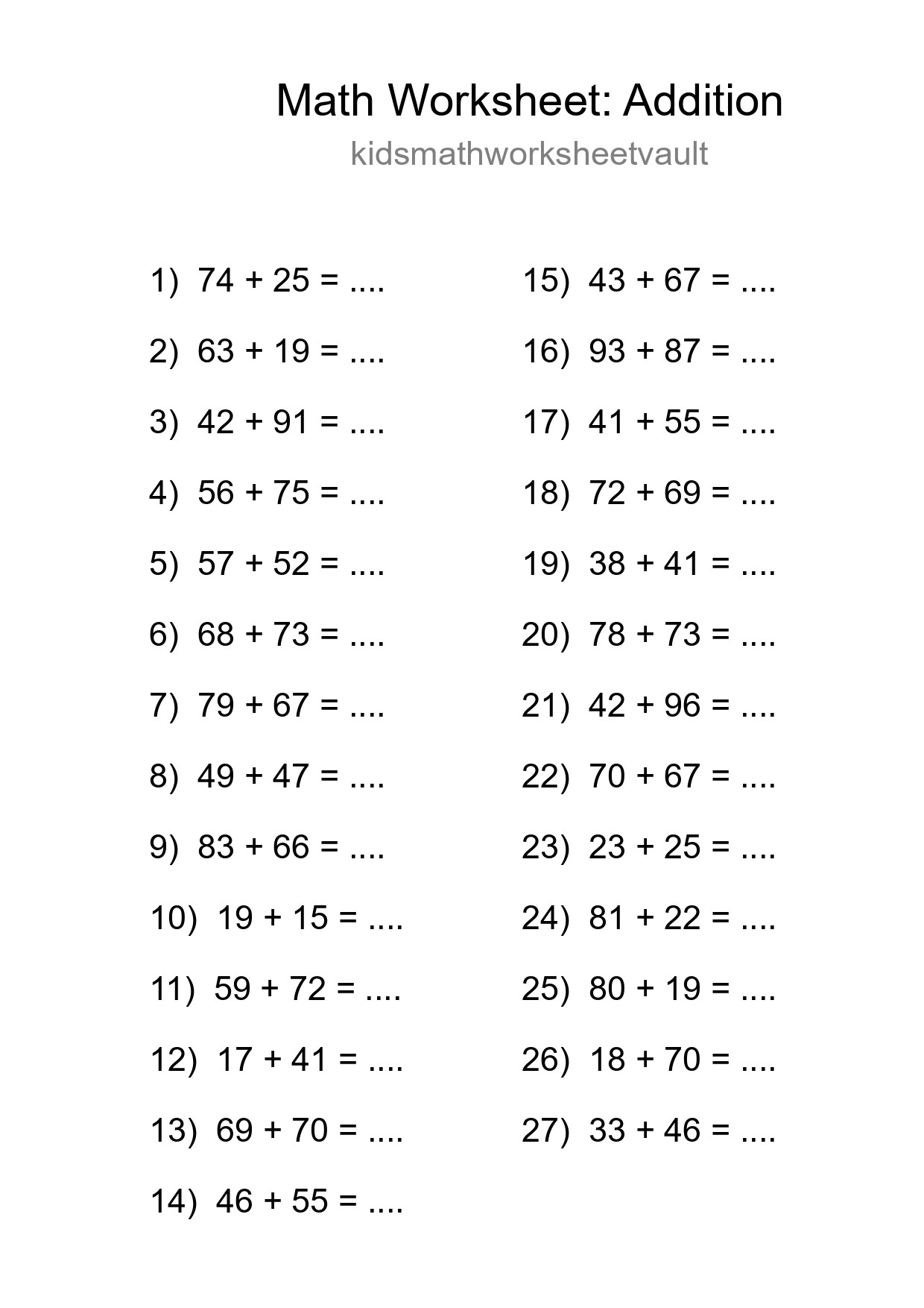 Printable Free 27 Addition Math Worksheet For Grade 3 - Part 67
