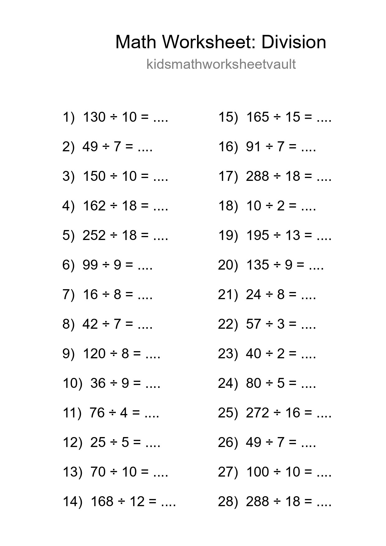 Printable Free 28 Division Math Worksheet For Grade 2 - Part 59