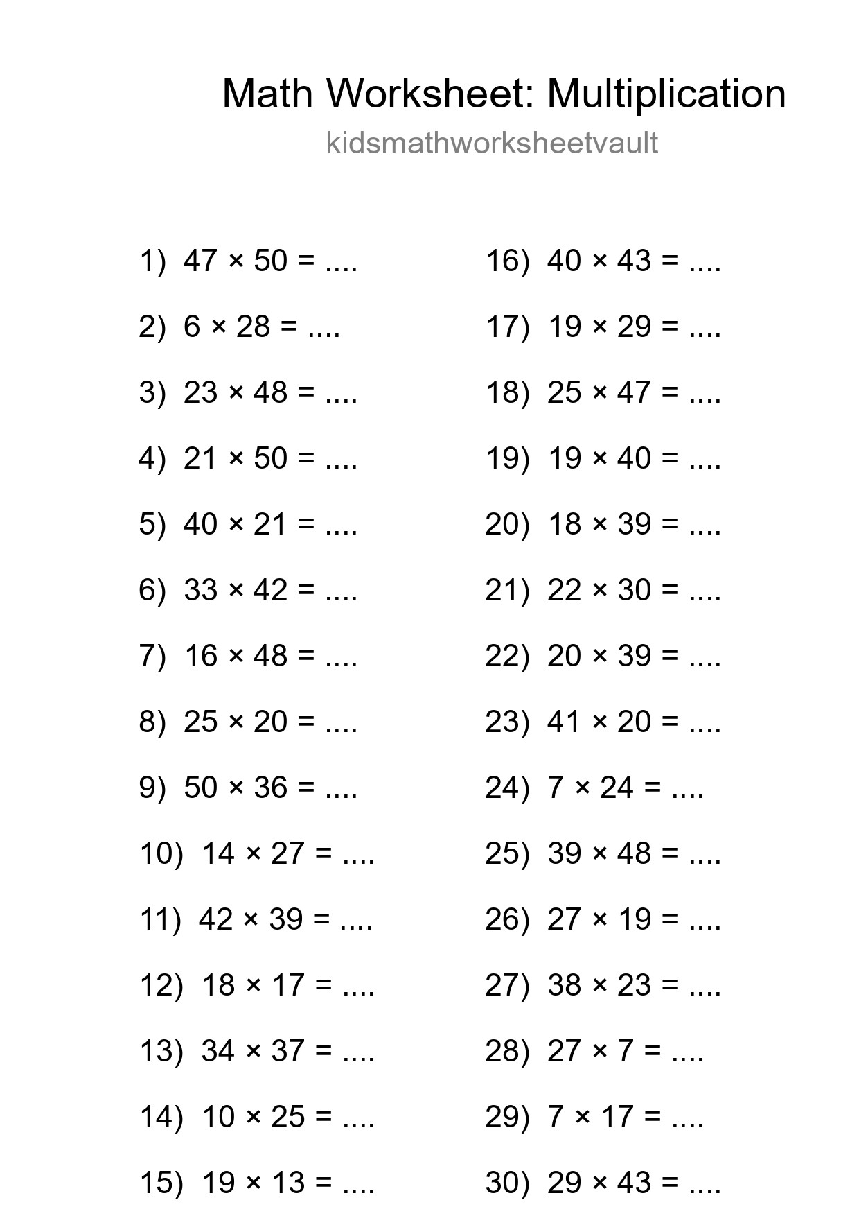 Printable Free 30 Multiplication Math Worksheet For Grade 2 - Part 194